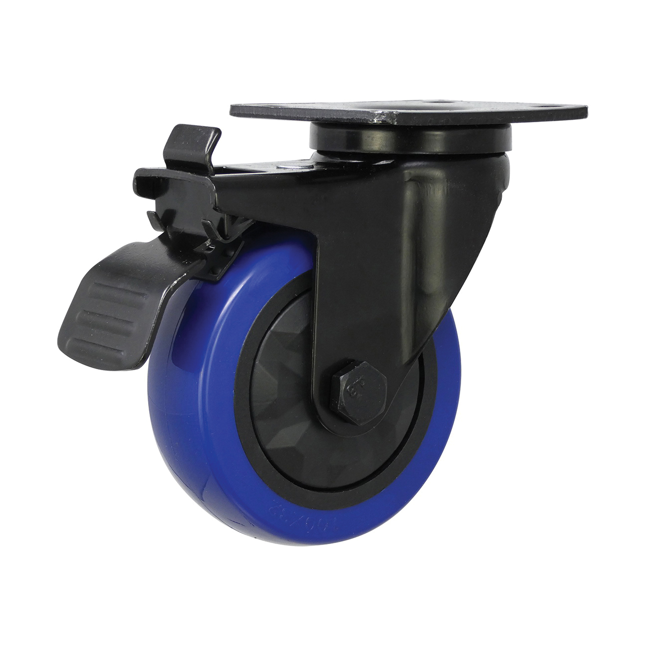 Shepherd Hardware 3664 Swivel Caster with Brake, 4 in Dia Wheel, TPU Wheel, Black/Blue, 300 lb - 2