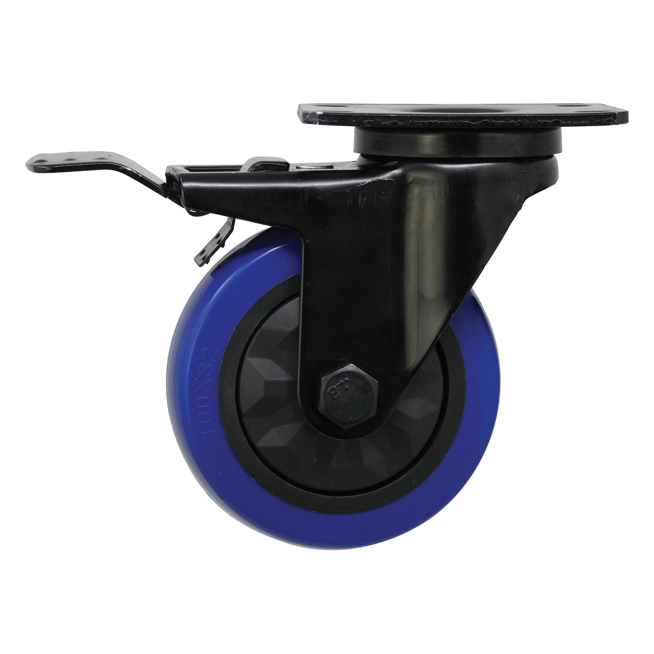 Shepherd Hardware 3664 Swivel Caster with Brake, 4 in Dia Wheel, TPU Wheel, Black/Blue, 300 lb - 4