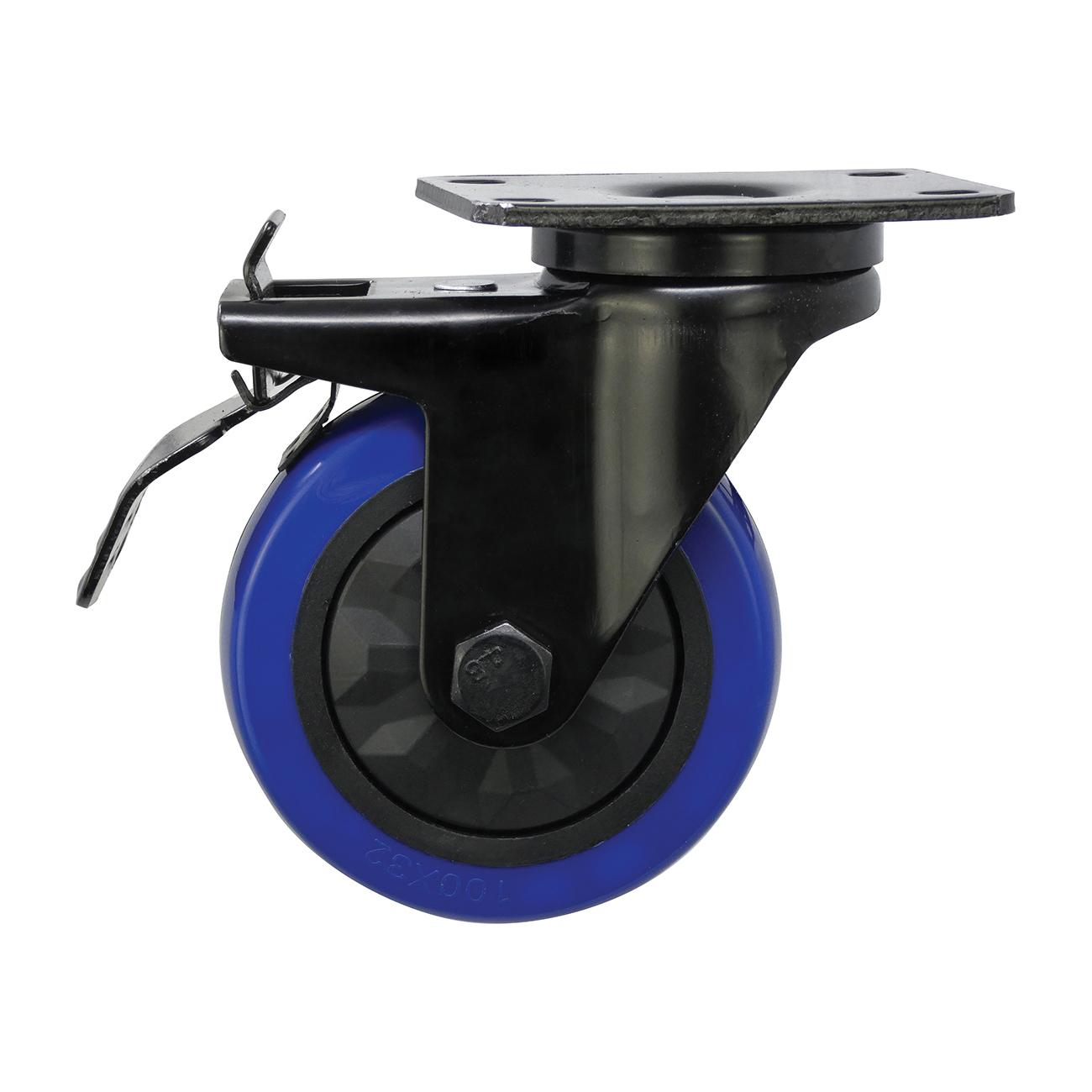 Shepherd Hardware 3664 Swivel Caster with Brake, 4 in Dia Wheel, TPU Wheel, Black/Blue, 300 lb - 5