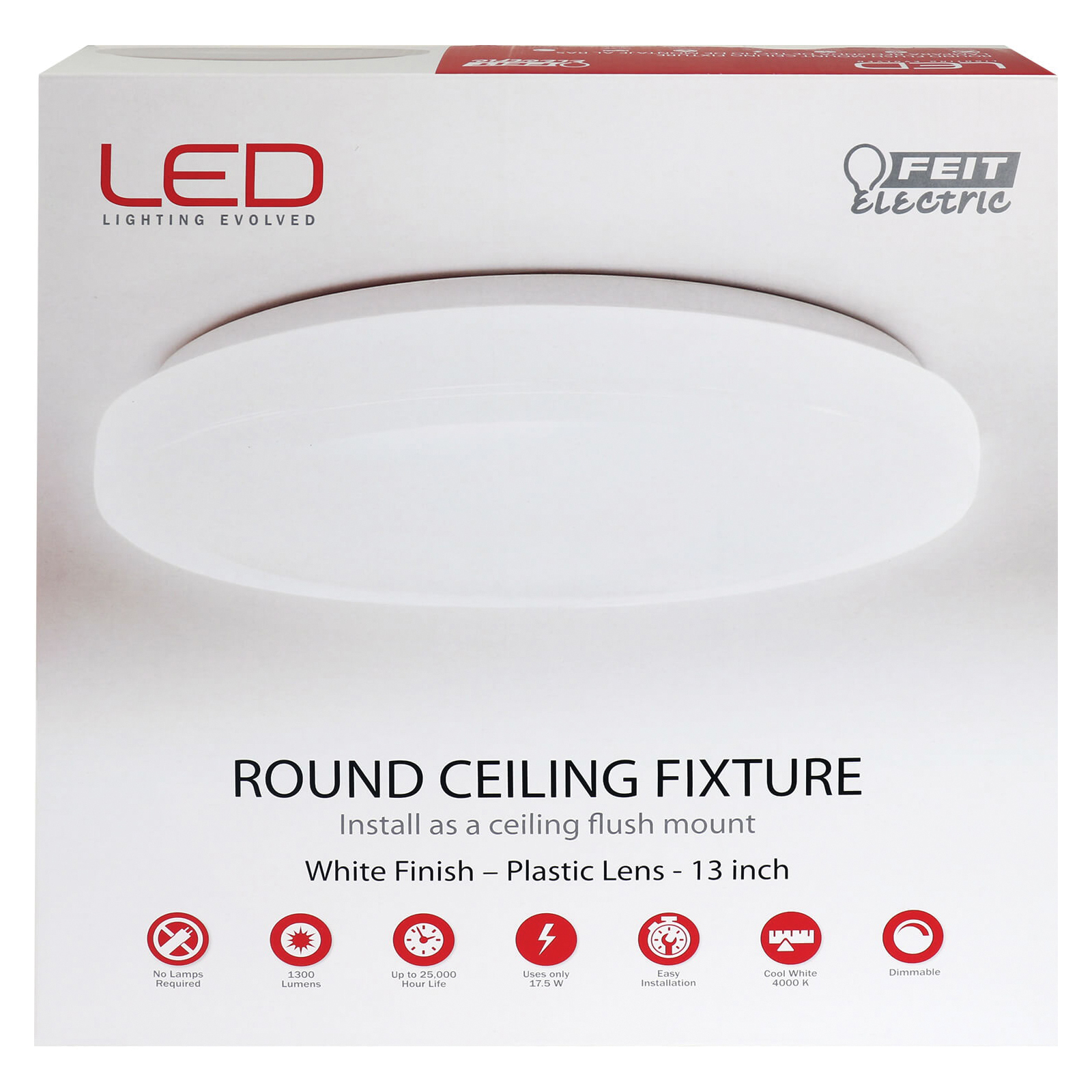 Feit Electric 71801 Flush Mount Ceiling Fixture, 120 V, LED Lamp, 1300 Lumens Lumens, 4000 K Color Temp, White Fixture - 2