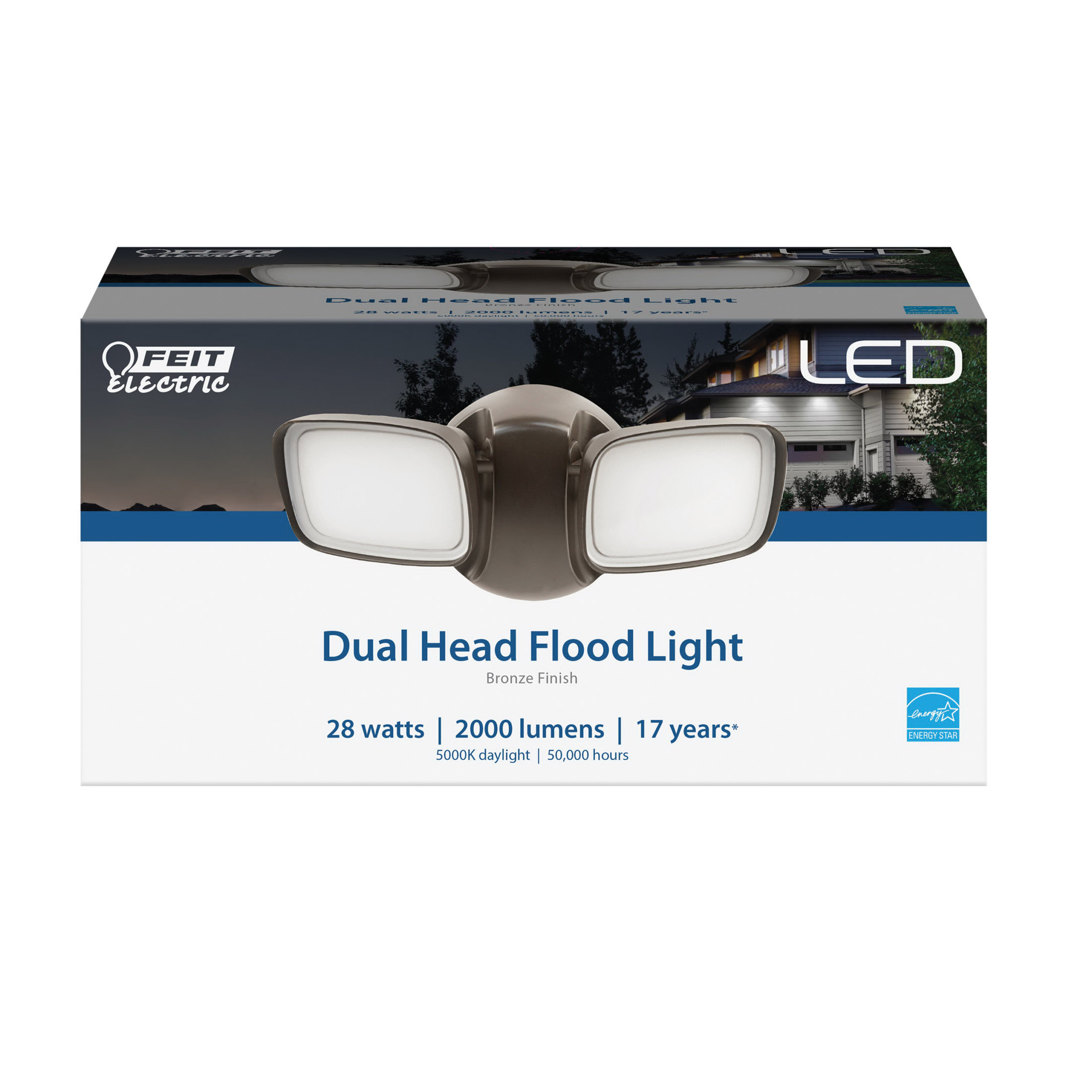 Feit Electric S9DFL/850/BZ/V1 Dual-Head Flood Light, 5 in H x 8.8 in W x 4.25 in D Dimensions, 28 W Lamp - 2