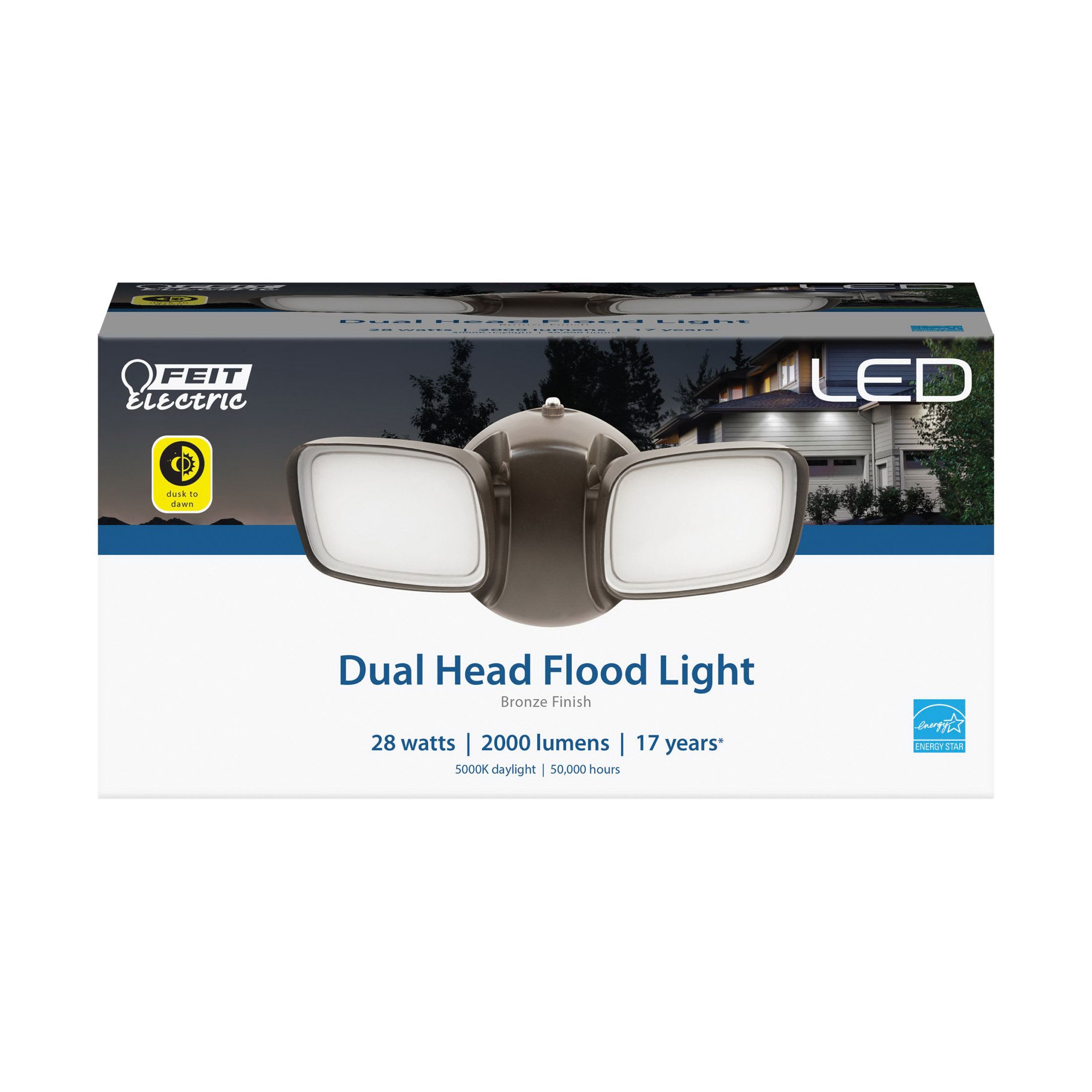 Feit Electric S9DFL/850/DD/BZ/V1 Dual-Head Flood Light, 120 V, 2-Lamp, LED Lamp, Daylight Light, 2000 Lumens - 2
