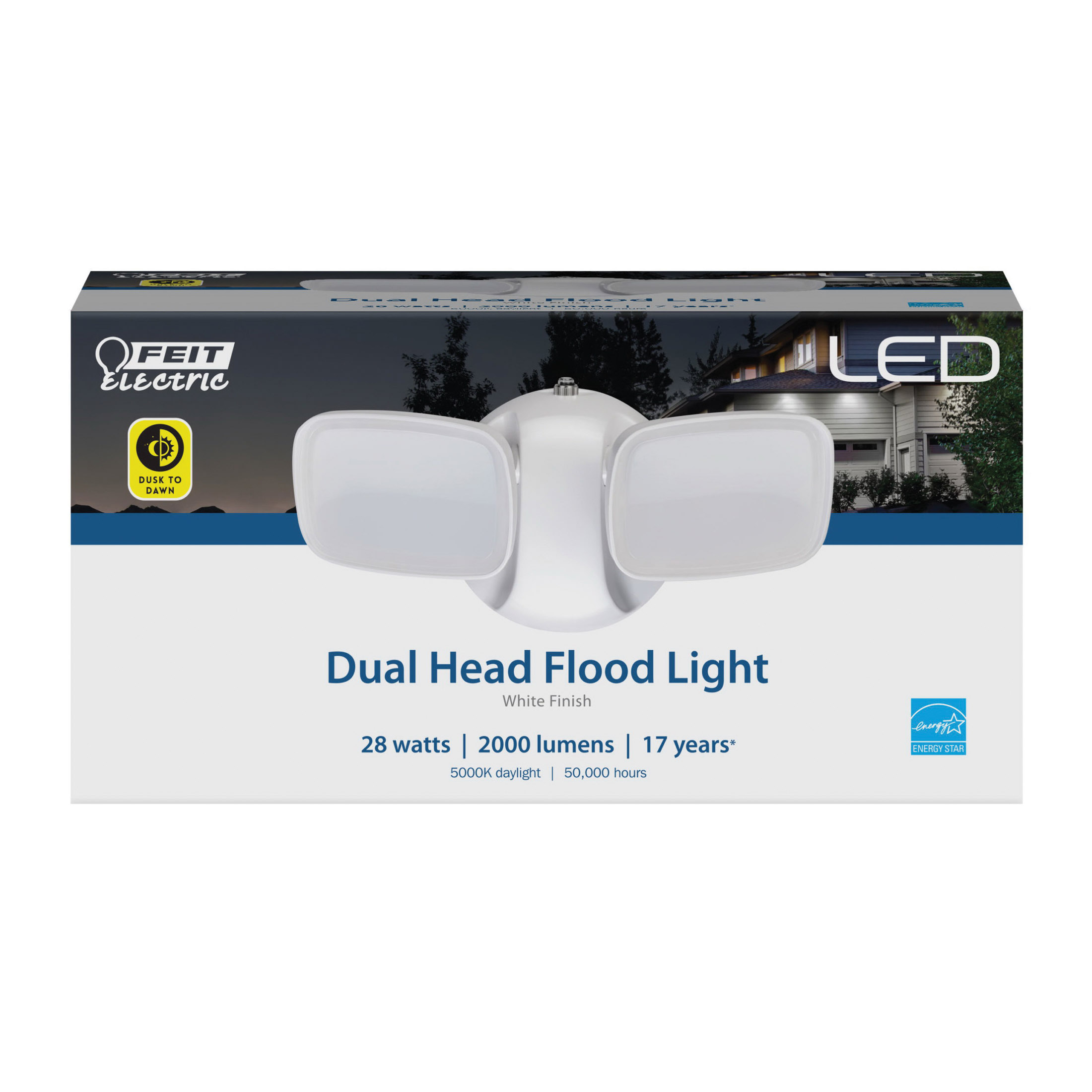 Feit Electric S9DFL/850/DD/WH Dual-Head Flood Light, 5 in H x 8.8 in W x 4.25 in D Dimensions, 2000 Lumens, 120 V - 2