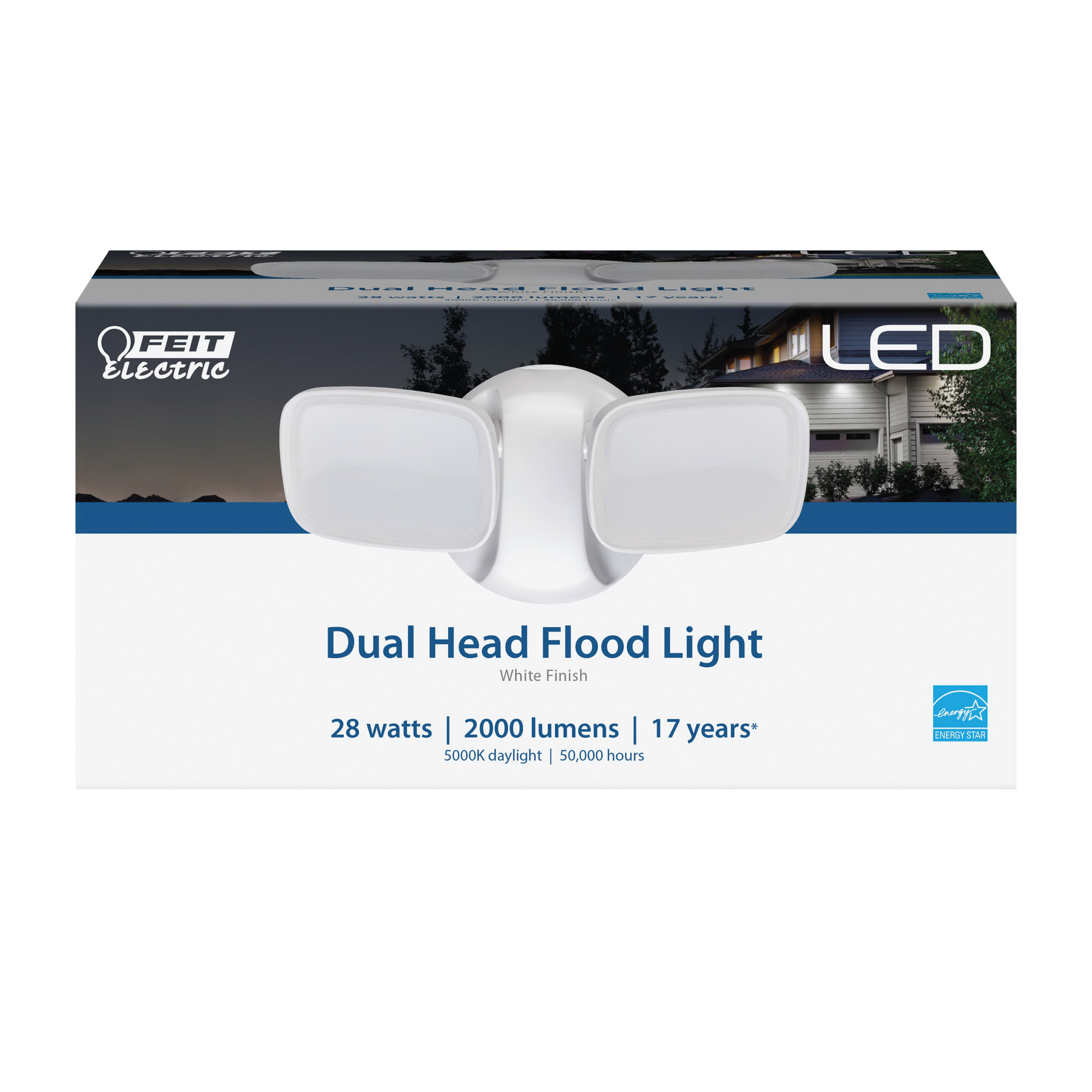Feit Electric S9DFL/850/WH Dual-Head Flood Light, 5 in H x 8.8 in W x 4.25 in D Dimensions, 2000 Lumens, White Fixture - 2
