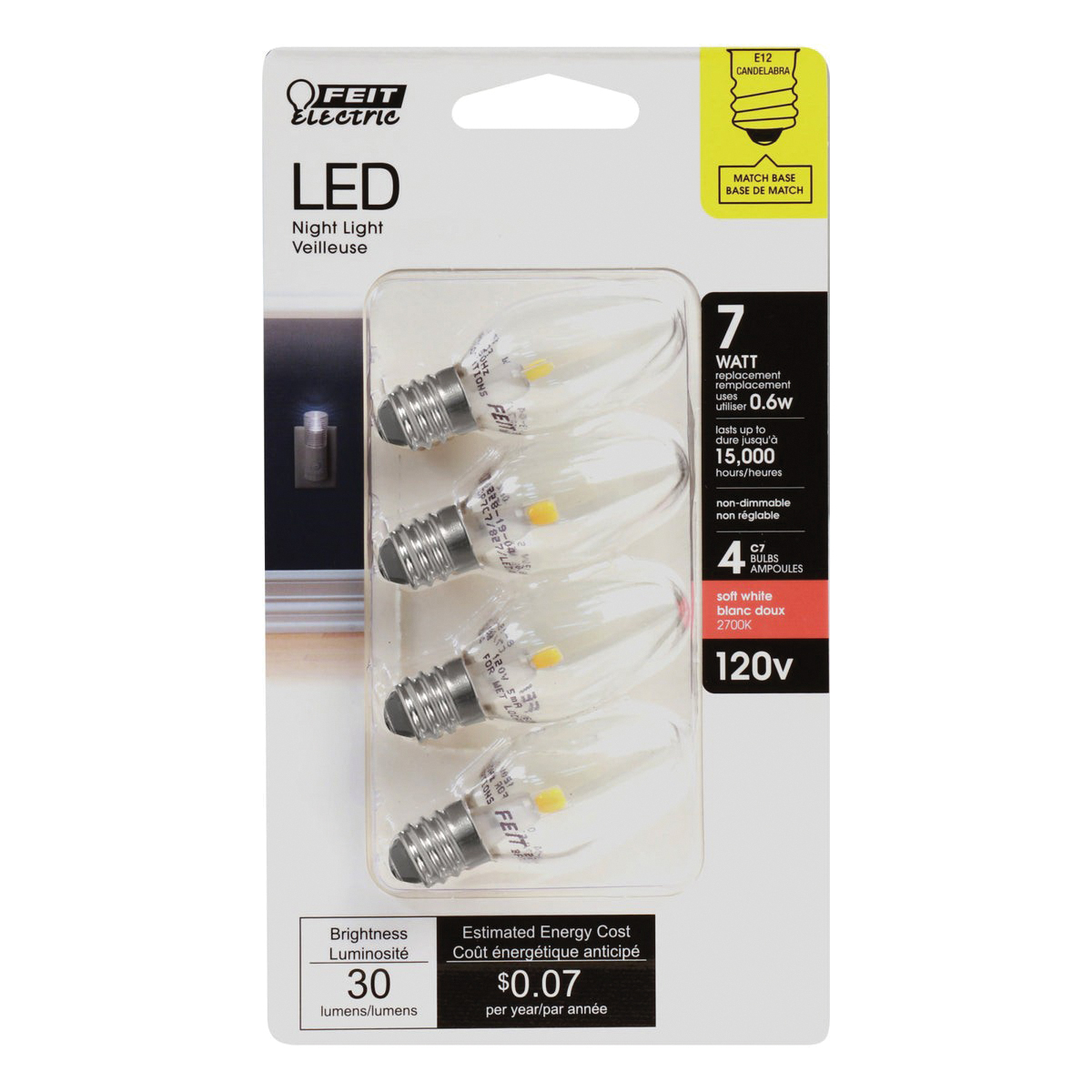 BP7C7/827/LED/4 C7 27K LED E12 CLEAR 4PK - 2