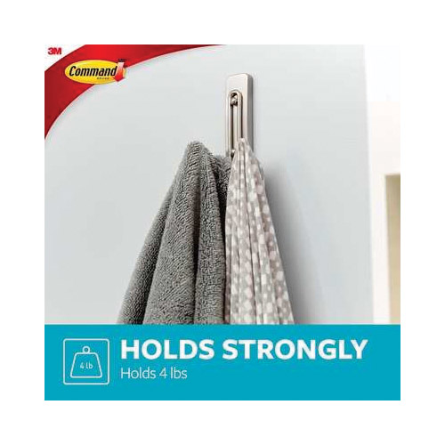 Command BATH36-SN-ES Large Double Bath Hook, 4 lb, 1-Hook, Metal/Plastic, Satin Nickel - 2