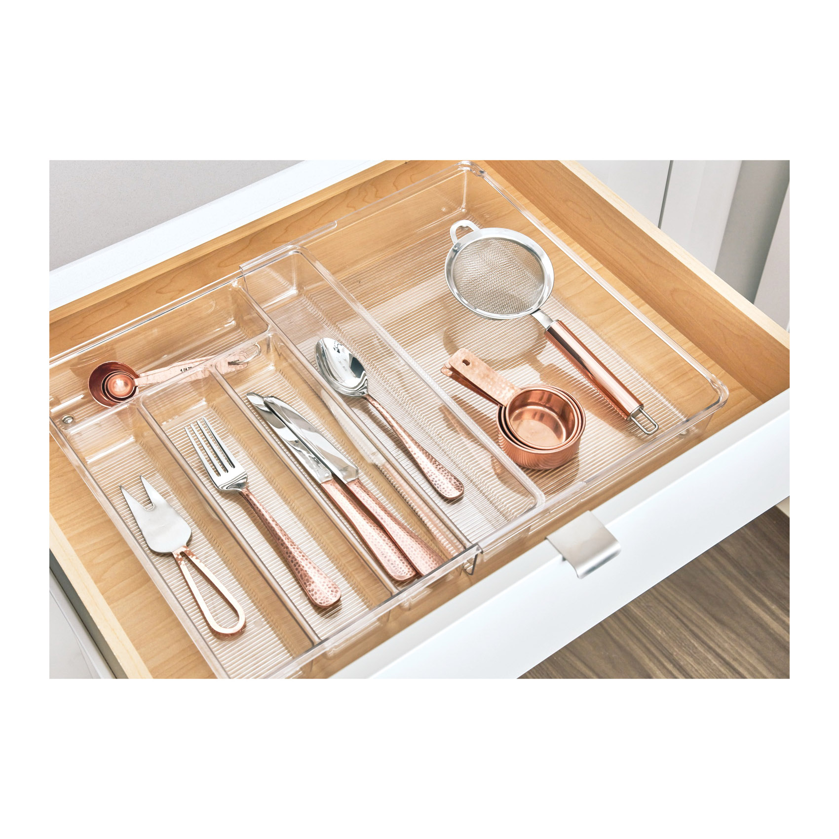 iDESIGN 57430 Expandable Cutlery Organizer, 11-1/4 in W, 14-1/4 in D, Plastic, Clear - 2