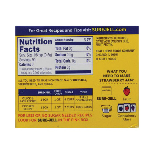 Sure Jell 118783 Fruit Pectin, Powder, 1.75 oz, Box - 4