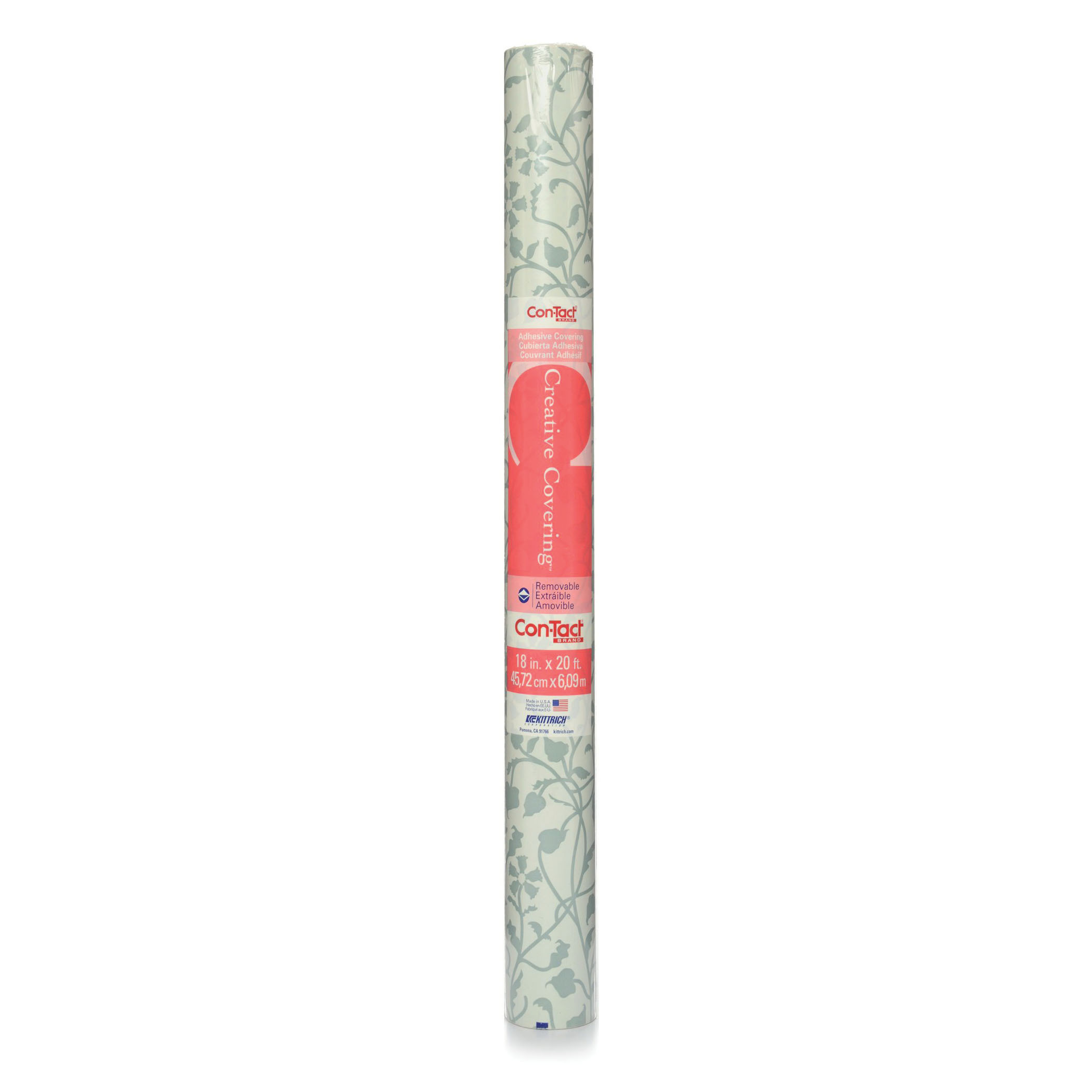 Con-Tact Creative Covering 09F-C9A3G3-12 Floral Shelf Liner, 9 ft L, 18 in W, Vinyl, Mercedes Gray - 2