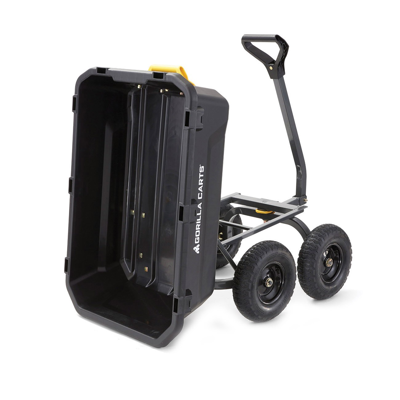 Gorilla Carts GCG-7 Yard Dump Cart, 1200 lb, 39-1/2 in L x 27 in W Deck, Poly Deck, 4-Wheel, 13 in Wheel, Black - 2
