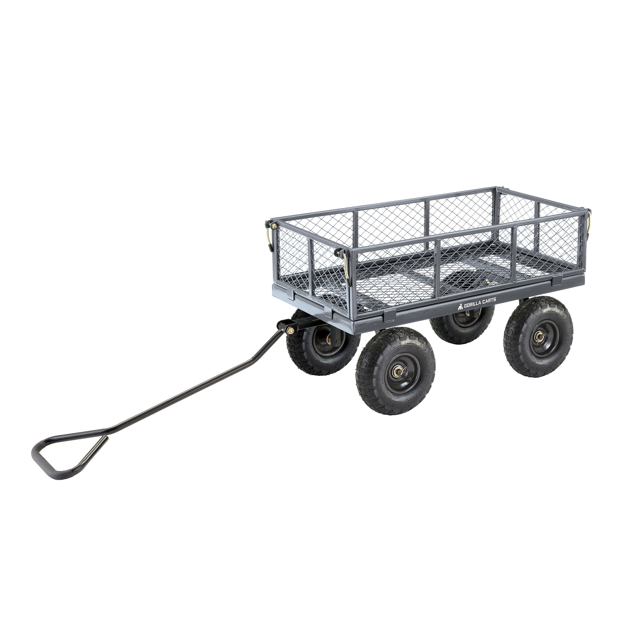 Gorilla Carts GOR610 Utility Yard Cart, 600 lb, 4-Wheel, 10 in Dia Wheel, Straight Pull Handle, Gray - 3