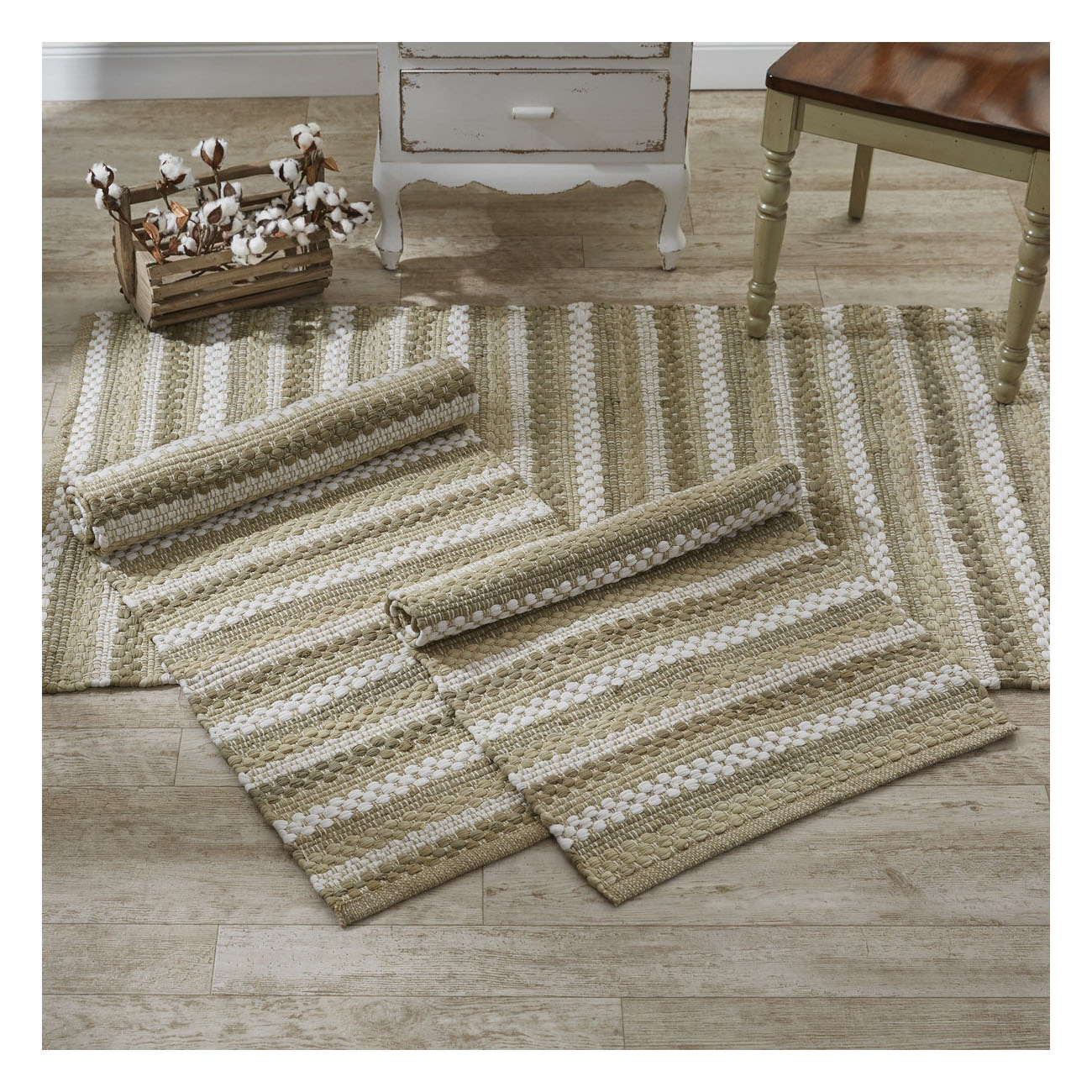 Park Designs 4996-250 Rag Rug, 2 ft L, 3 ft W, Rectangular, In The Meadow Pattern, Chindi Rug, Cream/Taupe/White - 2