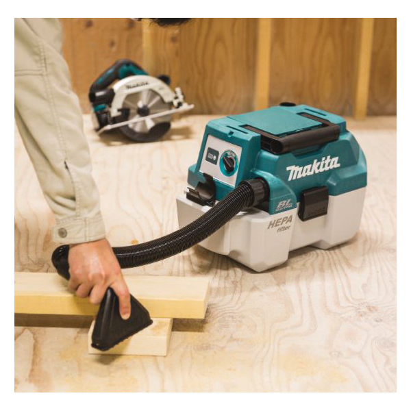 Makita XCV11Z Wet and Dry Dust Vacuum, 2 gal Vacuum, 57 cfm Air, 76 dBA, HEPA Filter, 18 V, Teal Housing - 2