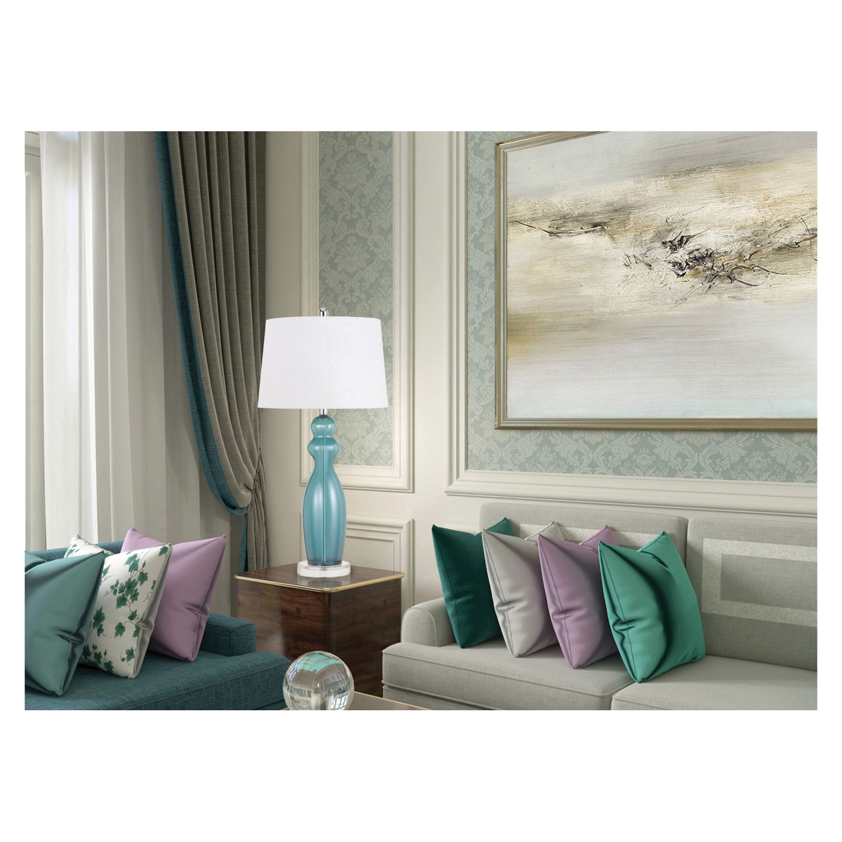 Cal Lighting BO-2790TB-2 Table Lamp, 150 W, 2-Lamp, Aqua - 2