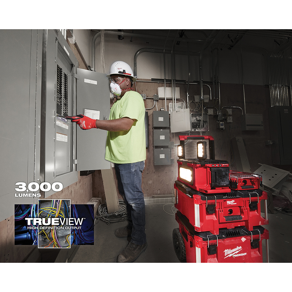 Milwaukee M18 PACKOUT 2357-20 Flood Light/Charger, 18 V, Lithium-Ion Battery, 3-Lamp, LED Lamp, 3000 Lumens, Red - 4