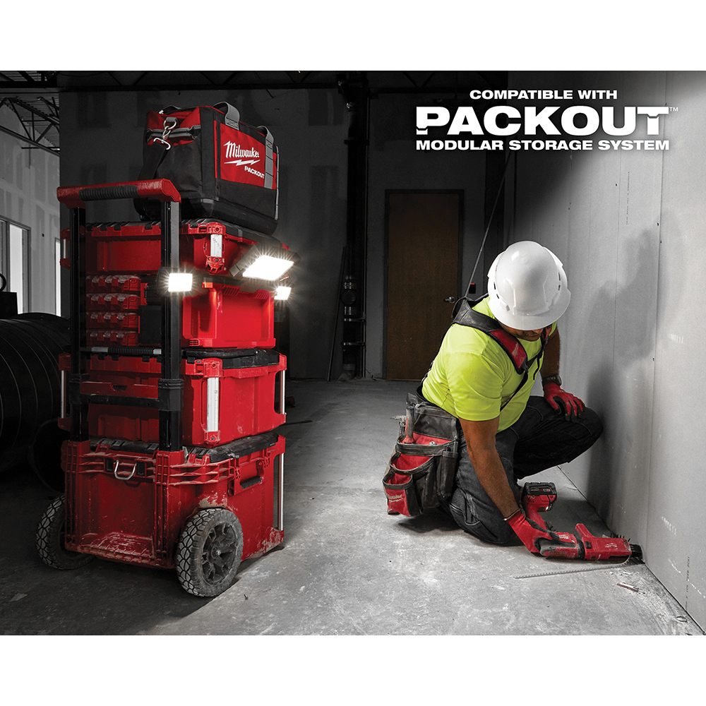 Milwaukee M18 PACKOUT 2357-20 Flood Light/Charger, 18 V, Lithium-Ion Battery, 3-Lamp, LED Lamp, 3000 Lumens, Red - 5
