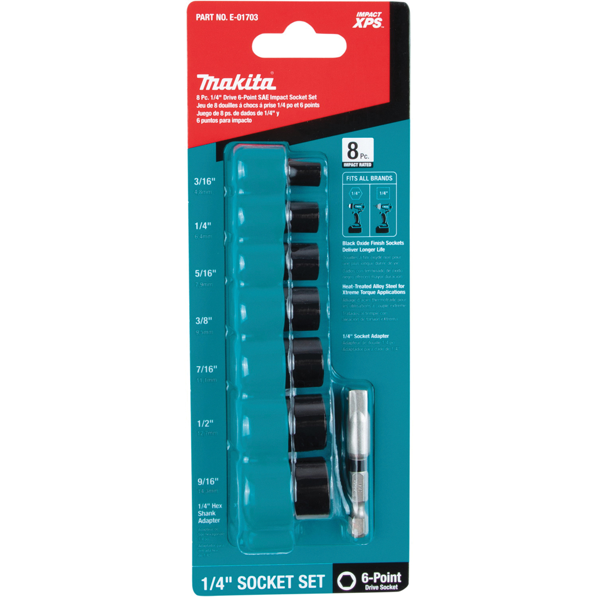 Makita E-01703 Impact XPS Series Impact Socket Set, Alloy Steel, Oxide-Coated, Black - 4