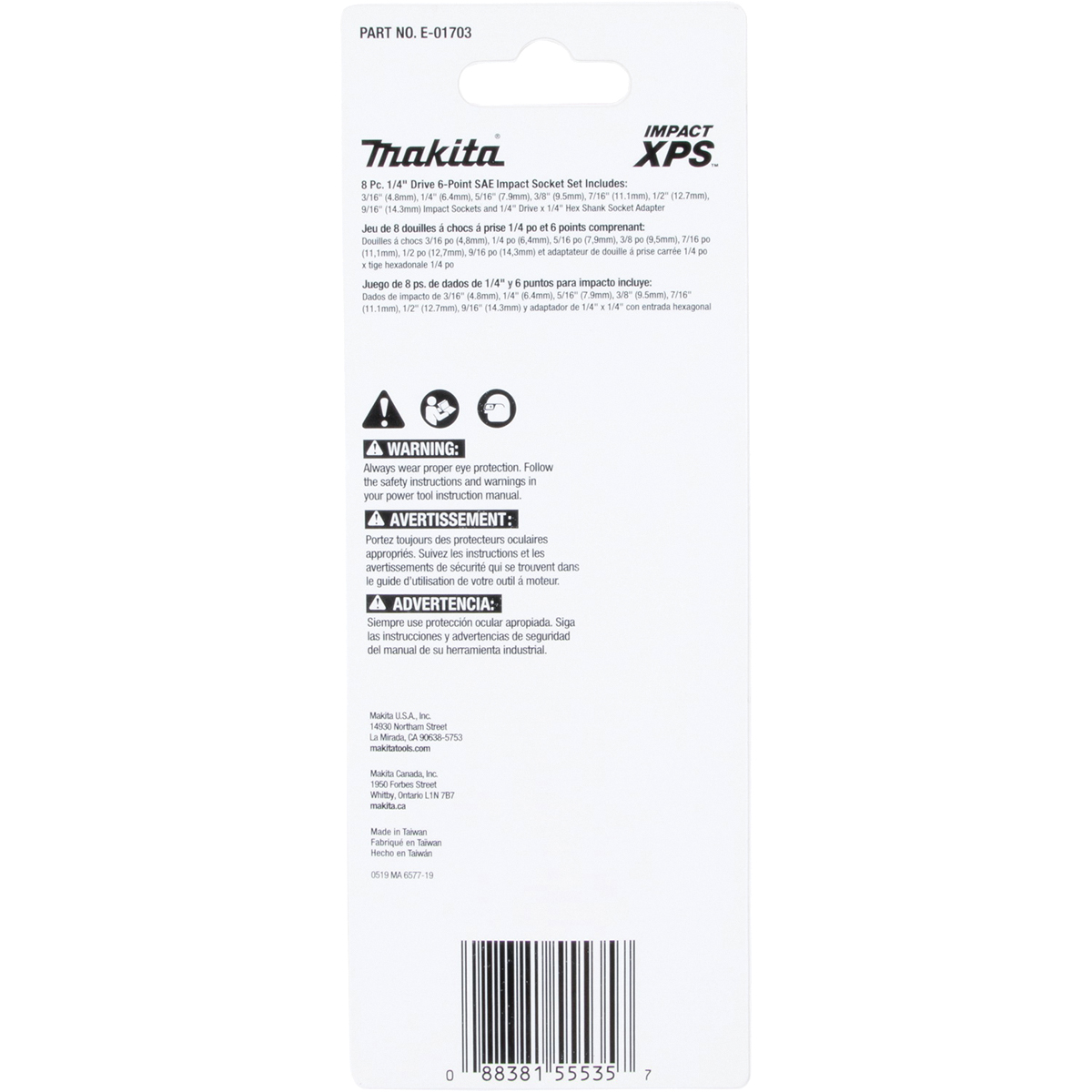 Makita E-01703 Impact XPS Series Impact Socket Set, Alloy Steel, Oxide-Coated, Black - 5