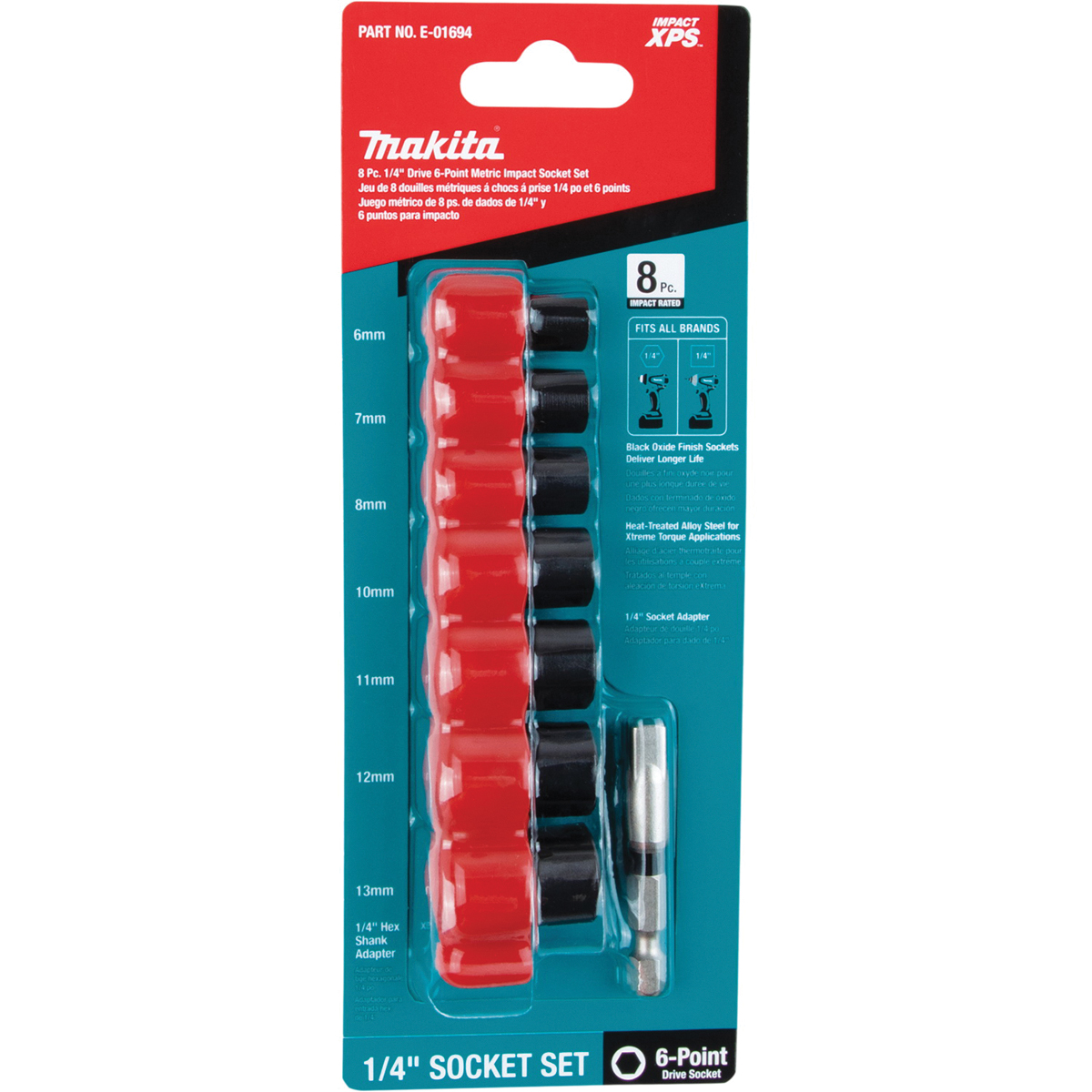 Makita E-01694 Impact XPS Series Impact Socket Set, Alloy Steel, Oxide-Coated, Black, 8/PK - 5
