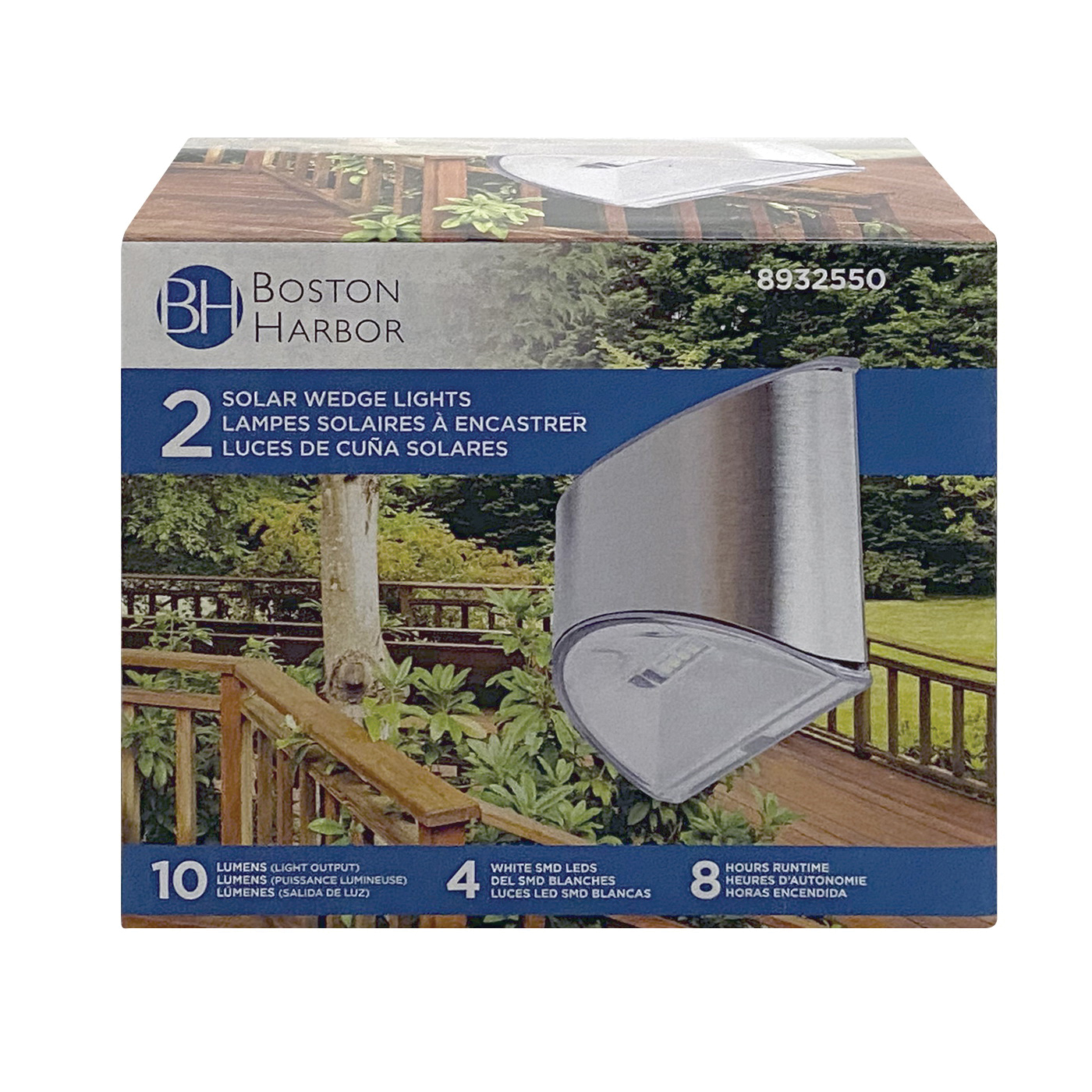 Boston Harbor 26083 Solar Light Wedge, Nickel-Metal Hydride Battery, AA Battery, 4-Lamp, Stainless Steel - 2