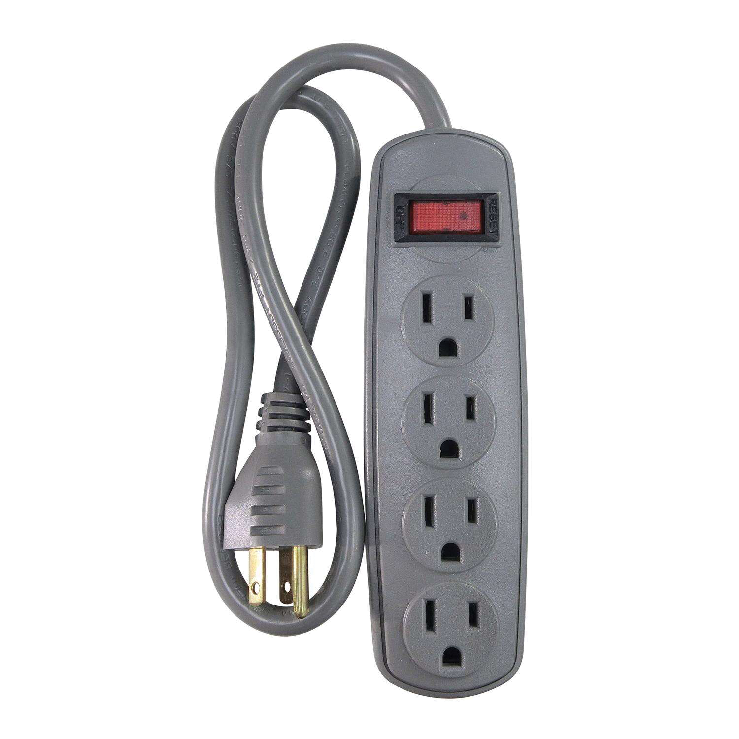 Home Plus KB108 Power Strip, 2 ft L Cable, 4 -Socket, Gray - 2
