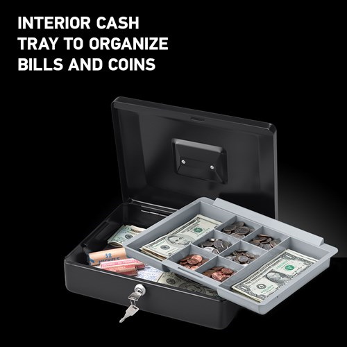 Sentry Safe CB12ENGHRO Cash Box, 11.8 in Exterior, 11.7 in Interior W, 0.21 cu-ft Capacity, Steel, Black - 4