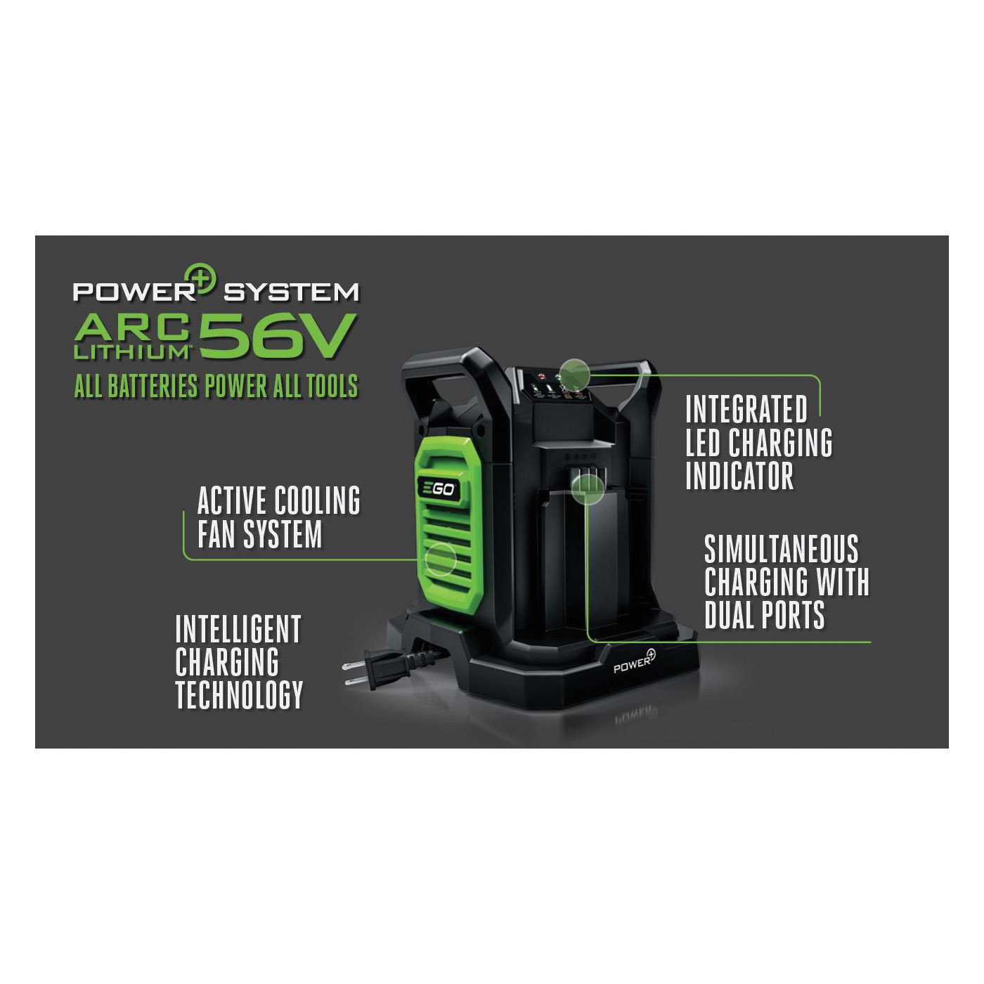EGO CH2800D Dual Port Charger, 56 V Output, 8 A Charge, 40 to 160 min Charge - 2