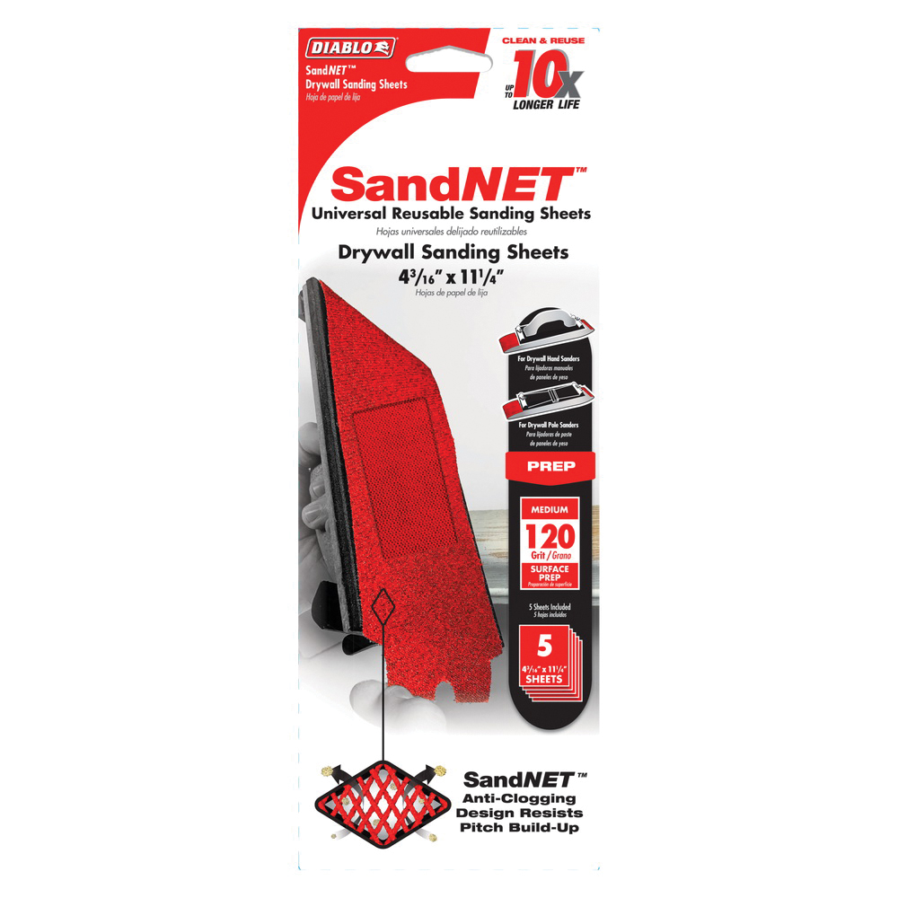 Diablo SandNET DNS431120H05G Drywall Sanding Sheet, 11-1/4 in L, 4-3/16 in W, 120 Grit, Medium, Ceramic Abrasive - 2