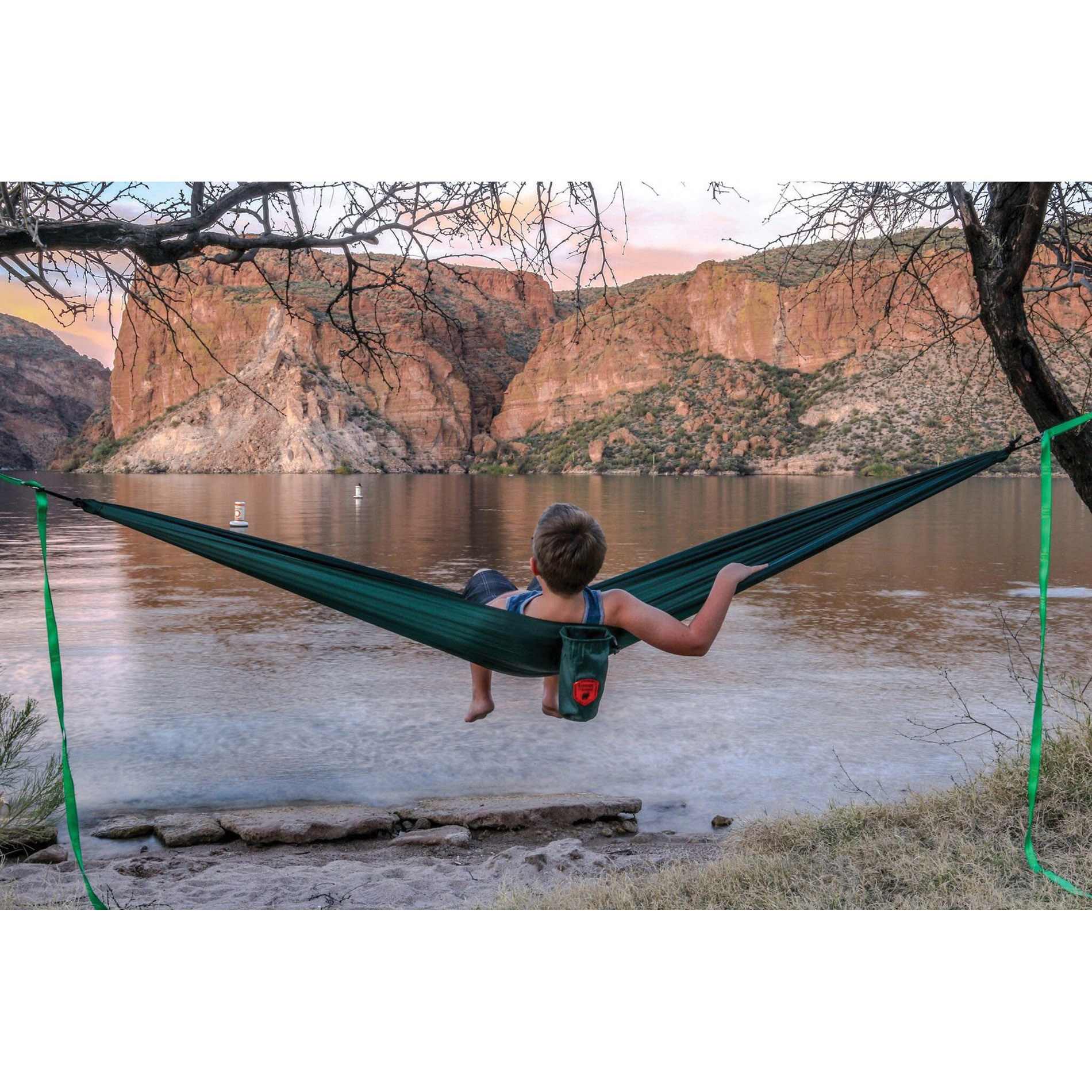 Grand Trunk UH-40 Ultra-Light Starter Hammock, 9 ft 6 in L, 4 ft 6 in W, 300 lb, Carabiner End, Polyester, Blue - 3