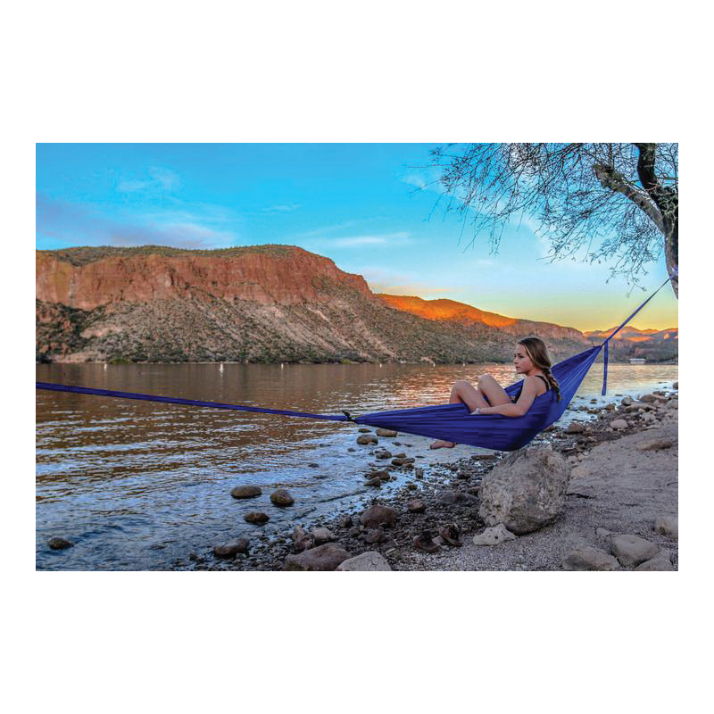 Grand Trunk UH-40 Ultra-Light Starter Hammock, 9 ft 6 in L, 4 ft 6 in W, 300 lb, Carabiner End, Polyester, Blue - 4