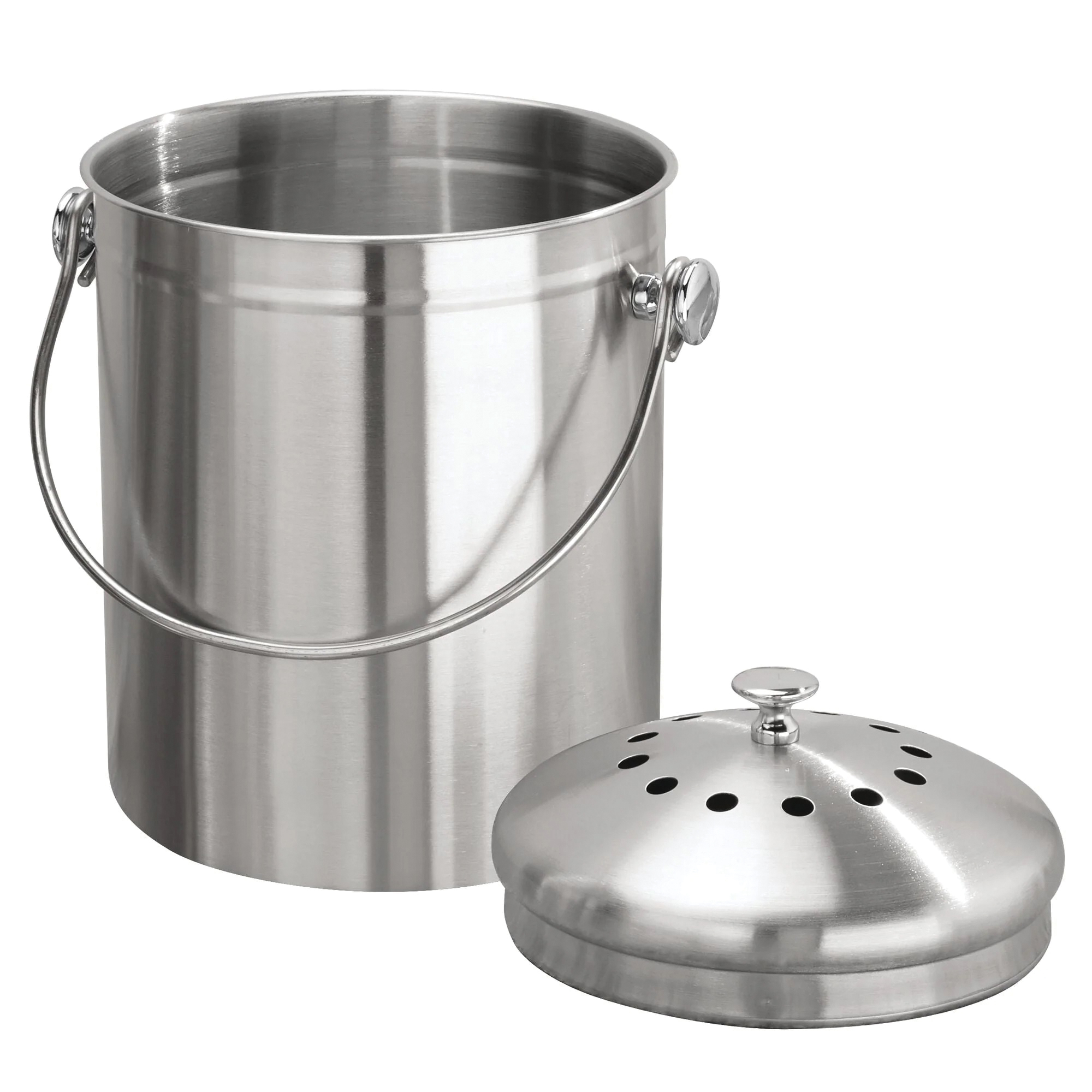 iDESIGN 32650 Kitchen Compost Bin, 7 in OAW, 8-1/2 in OAH, 1.3 gal Capacity, Stainless Steel, Silver - 2