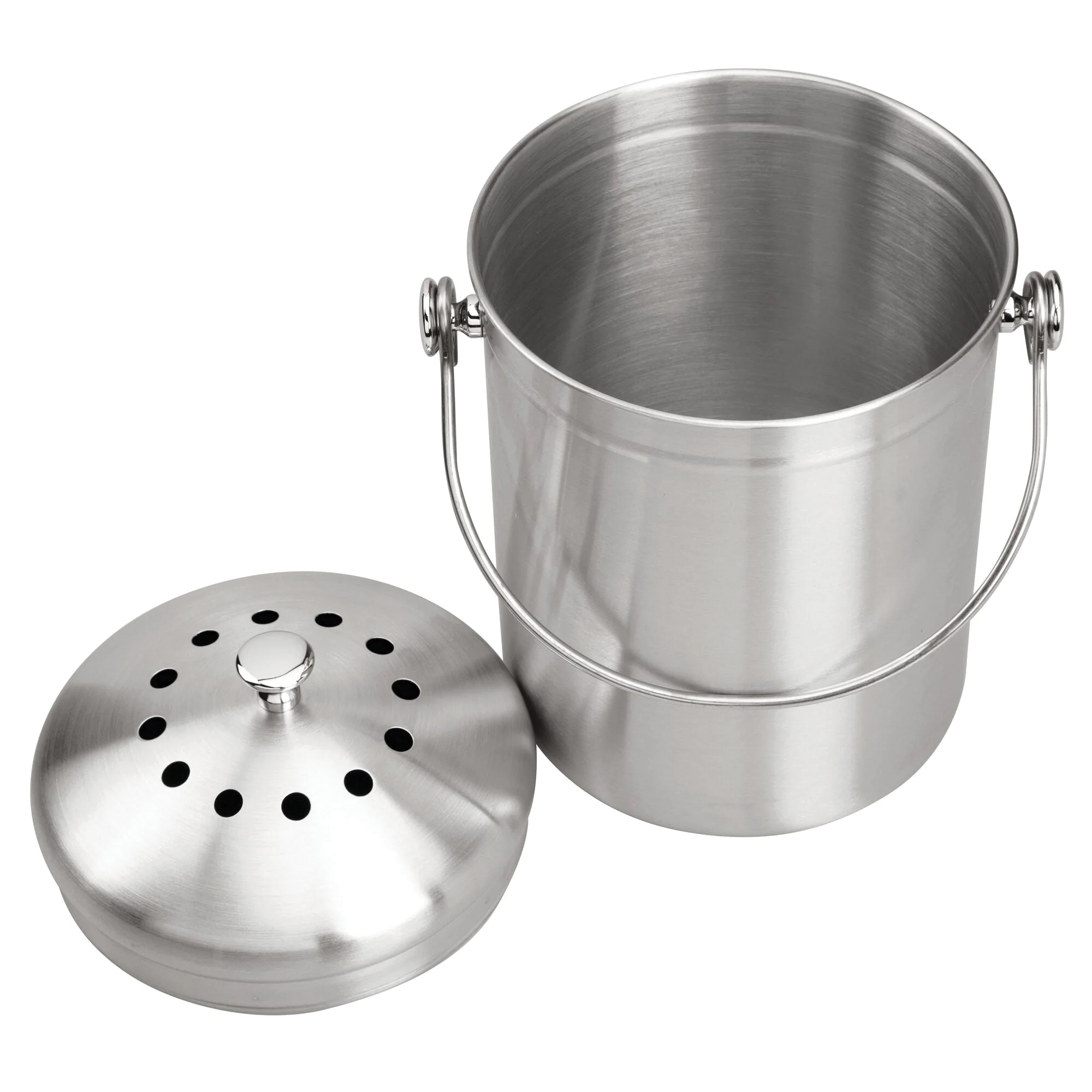 iDESIGN 32650 Kitchen Compost Bin, 7 in OAW, 8-1/2 in OAH, 1.3 gal Capacity, Stainless Steel, Silver - 5