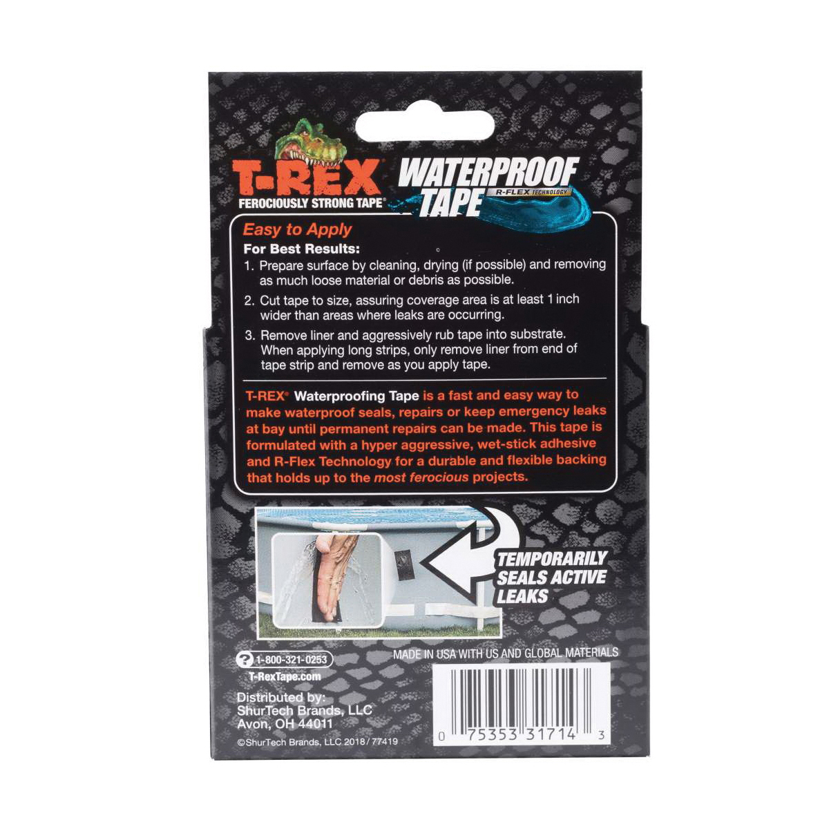 T-Rex 285988 Tape, Waterproof, 5 ft L, 2 in W, -70 to 200 deg F Temerature - 5