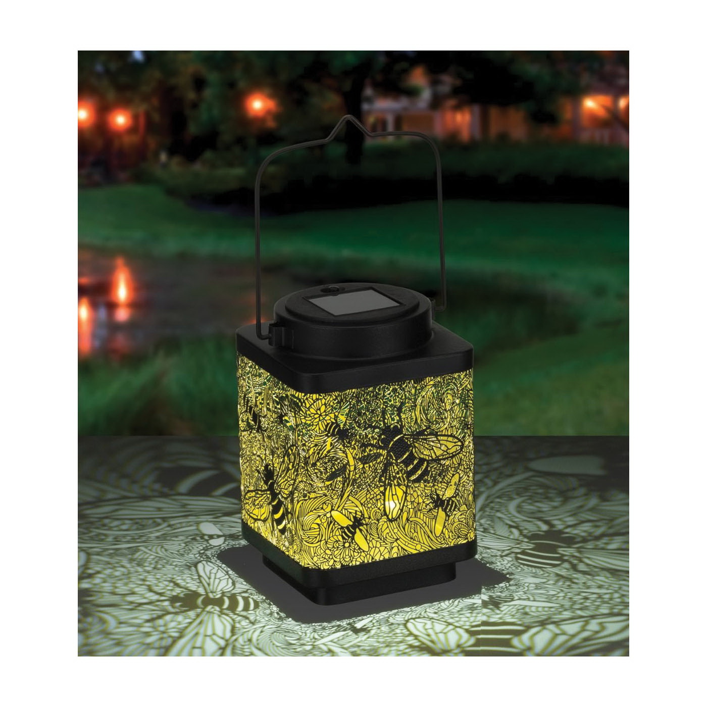 Regal Art & Gift 12972 Small Bee Shadow Lantern, Solar, LED Lamp, Glass/Metal - 2