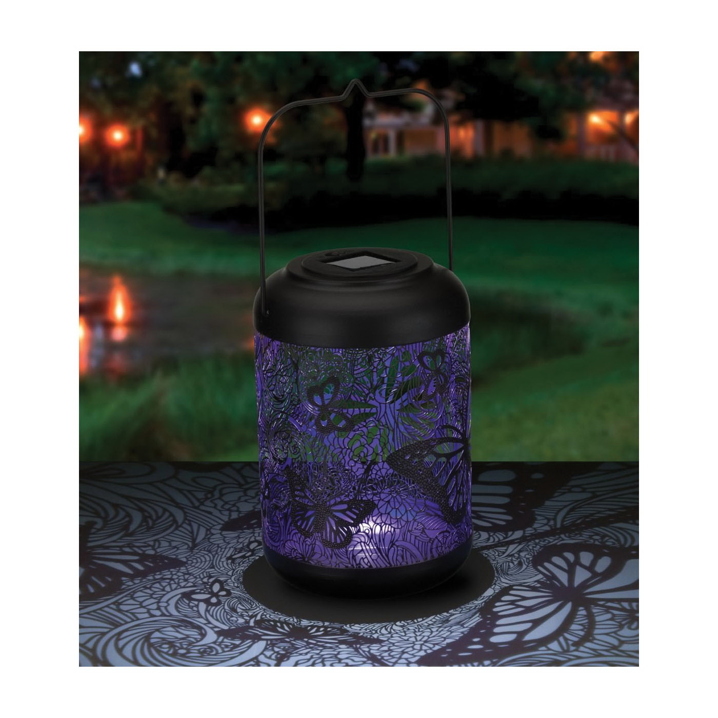 Regal Art & Gift 12973 Large Butterfly Shadow Lantern, Solar, LED Lamp, Glass/Metal - 2