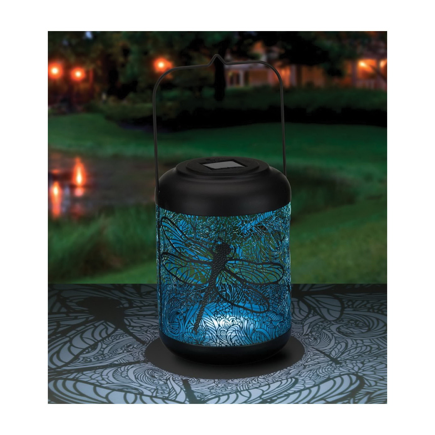 Regal Art & Gift 12975 Large Dragonfly Shadow Lantern, Solar, LED Lamp, Glass/Metal - 2