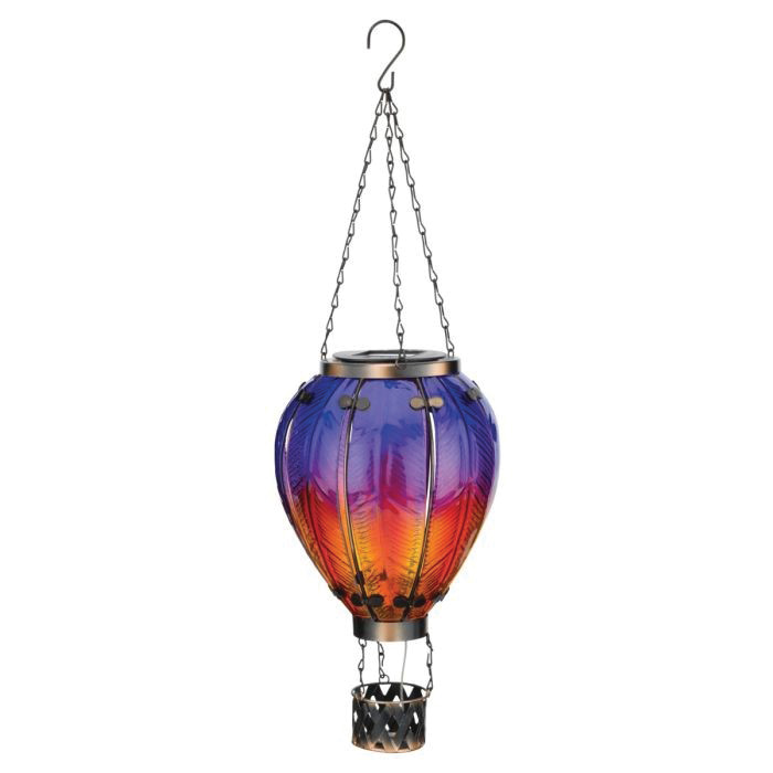 Regal Art & Gift 12764 Hot Air Balloon Large Lantern, Solar, LED Lamp, Glass/Metal, Purple - 2