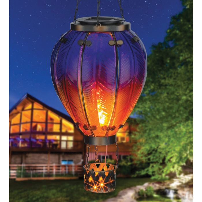 Regal Art & Gift 12764 Hot Air Balloon Large Lantern, Solar, LED Lamp, Glass/Metal, Purple - 4