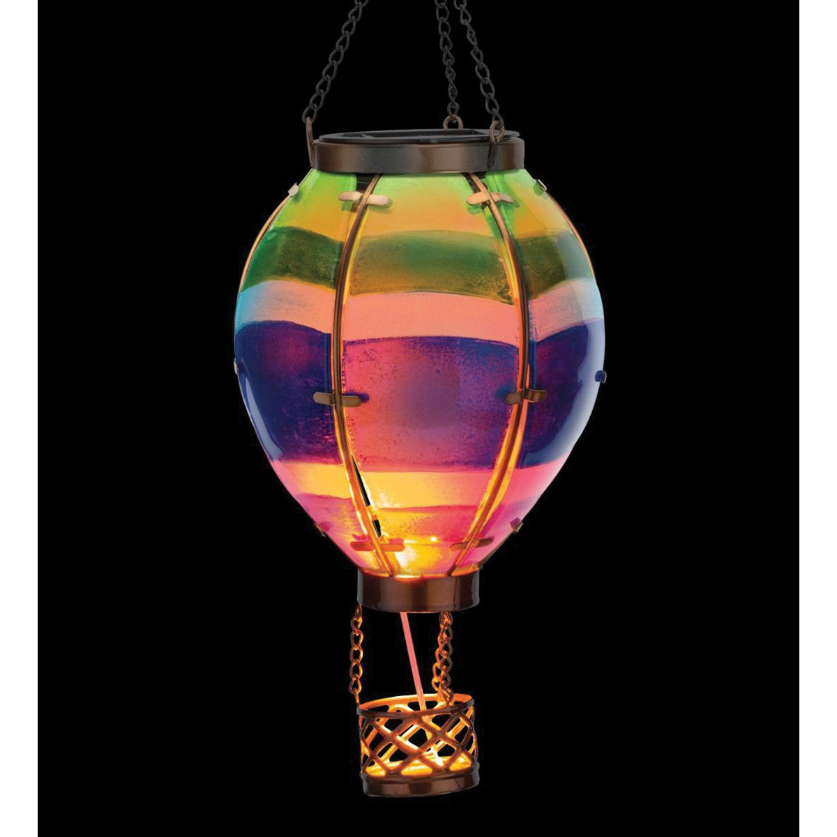 Regal Art & Gift 12769 Stripe Hot Air Balloon Small Lantern, Solar, LED Lamp, Glass/Metal, Multi-Color - 4