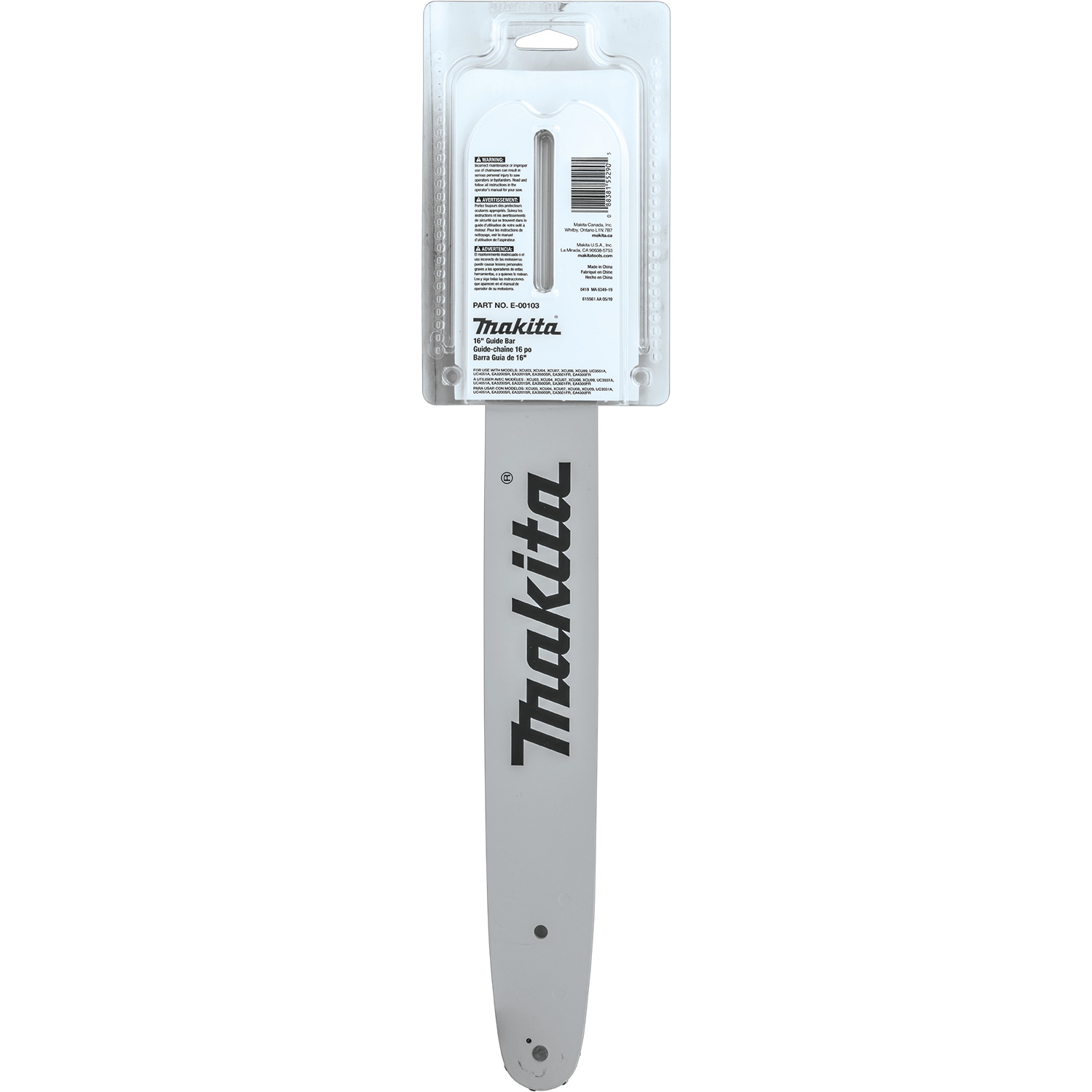 Makita E-00103 Guide Bar, 16 in L Bar, 0.05 in Gauge, 3/8 in TPI/Pitch, 56-Drive Link - 3