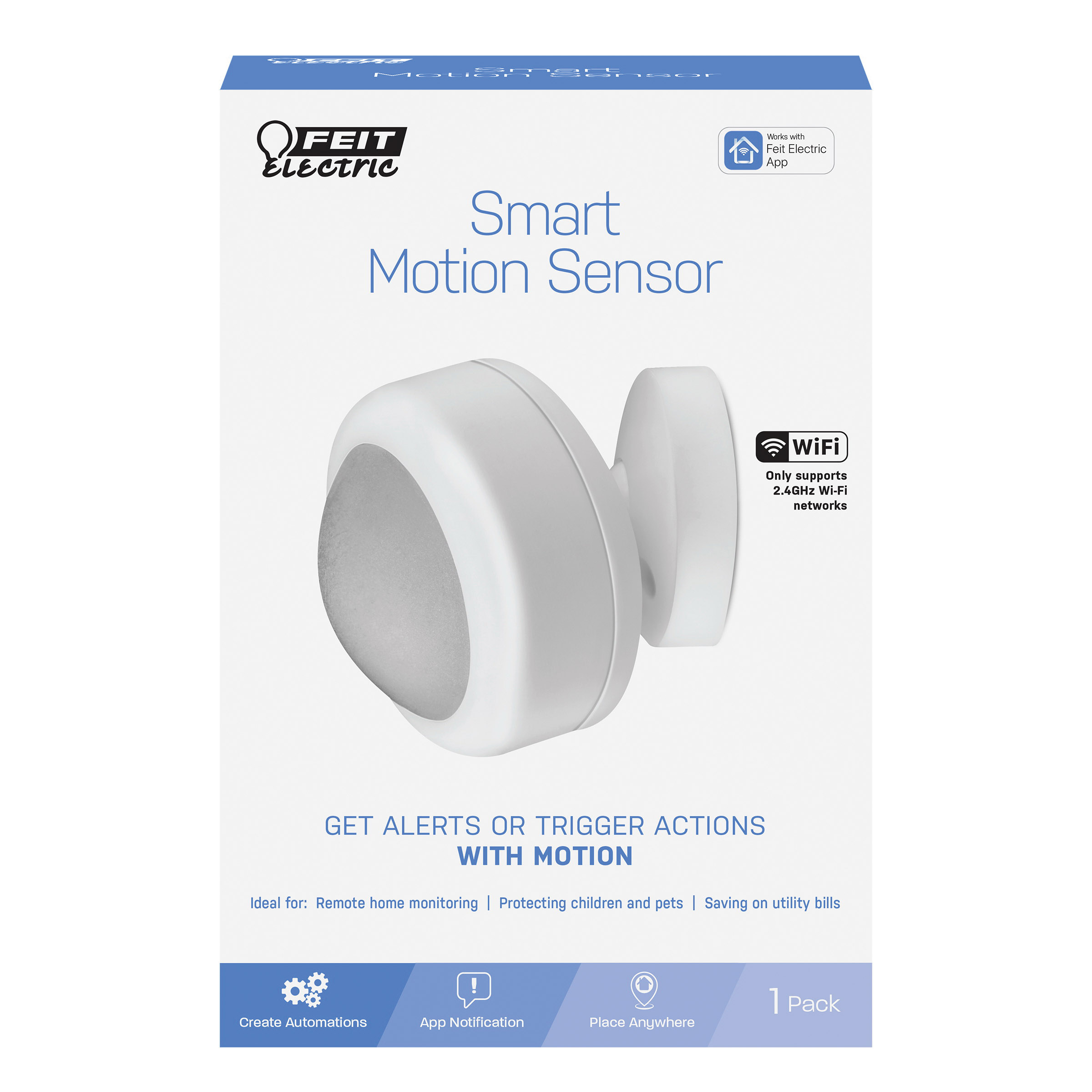 Feit Electric MOT/PIR/WIFI/BAT Smart Wi-Fi Motion Sensor, 120 deg Detection, 26 ft Detection, Surface Mounting - 2