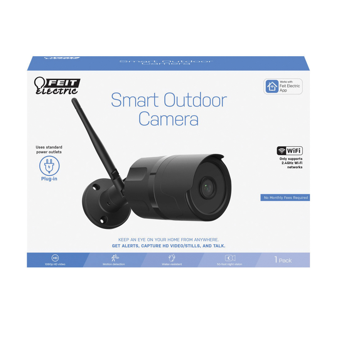 Feit Electric CAM/WM/WIFI Smart Camera, 1080 pixel Resolution, Night Vision: 50 ft, Black, Wi-Fi - 2