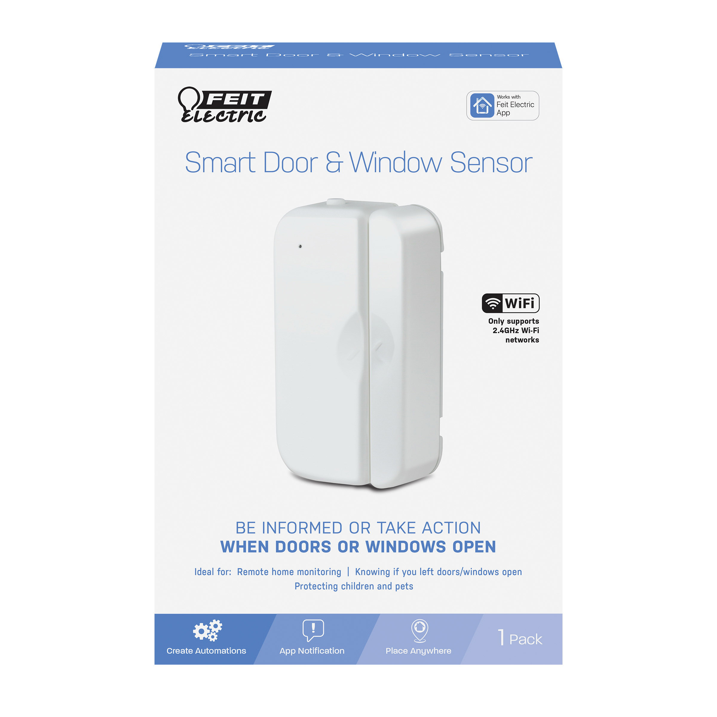 Feit Electric MOT/DOOR/WIFI/BAT Smart Wi-Fi Door Window Sensor, Surface Mounting, White - 2