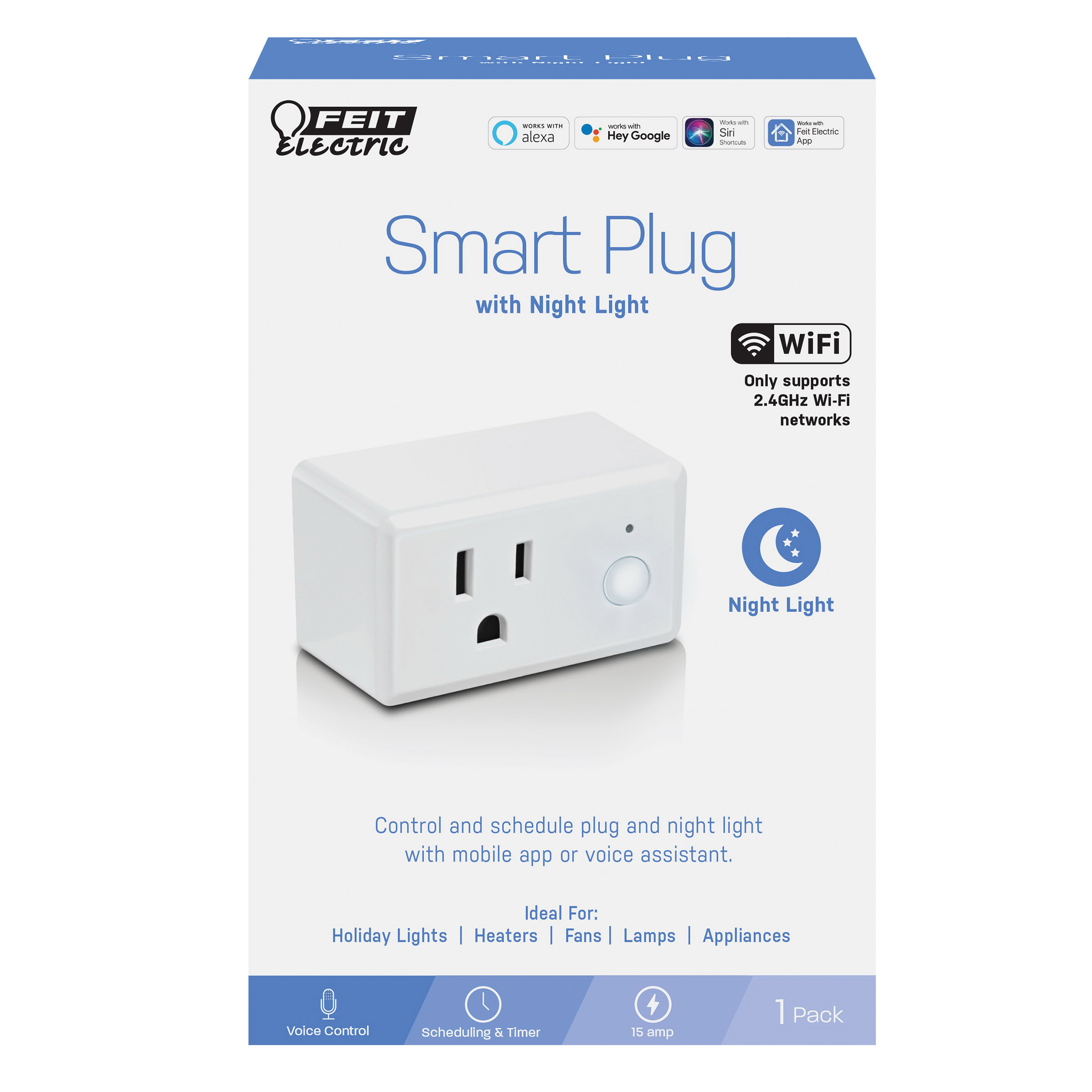 Feit Electric PLUG/NL/WIFI Indoor Smart Wall Plug with Nightlight, 15 A, 120 V, White - 2