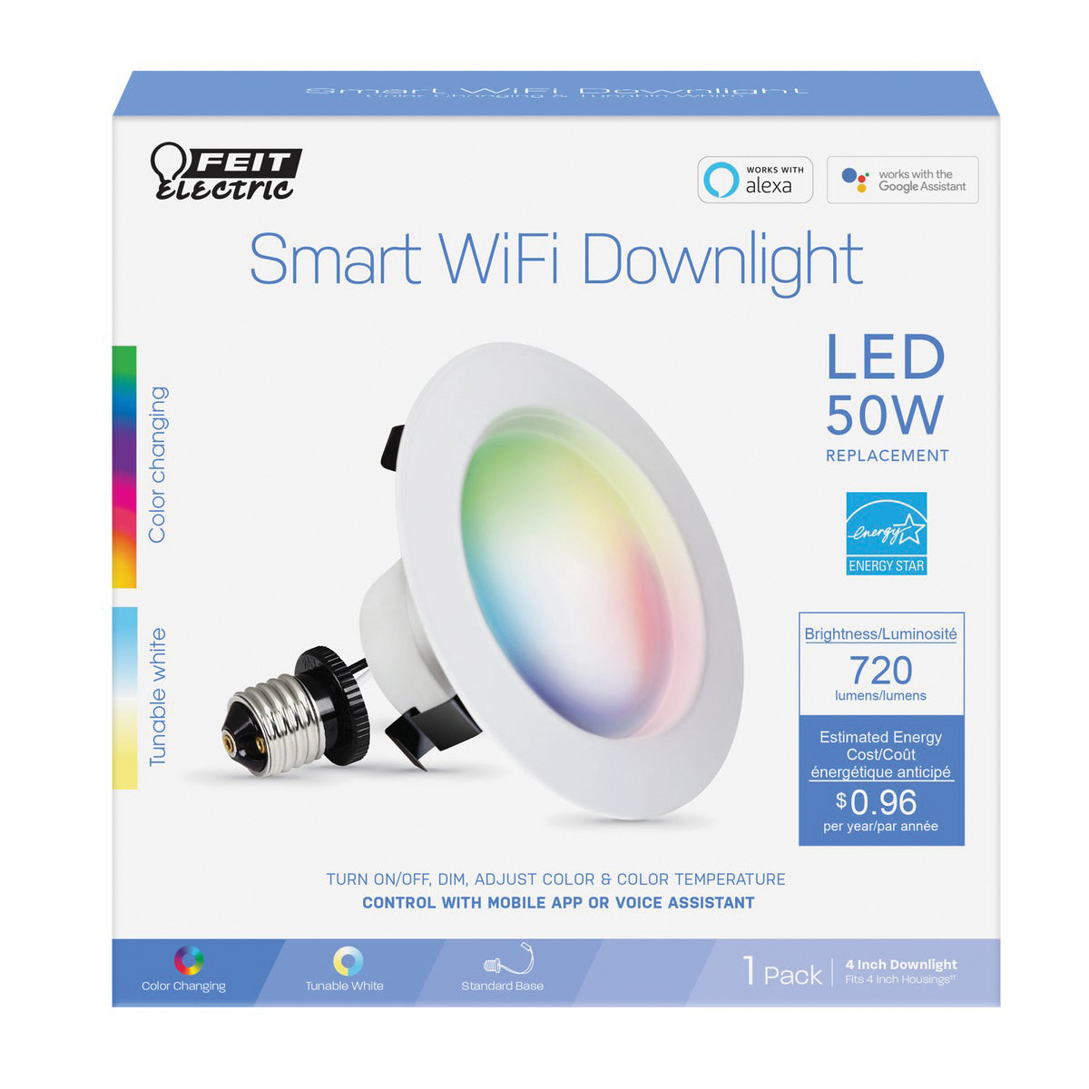 Feit Electric LEDR4/RGBW/AG Retrofit LED Downlight, 8 W, 120 V, LED Lamp, Aluminum, White - 3