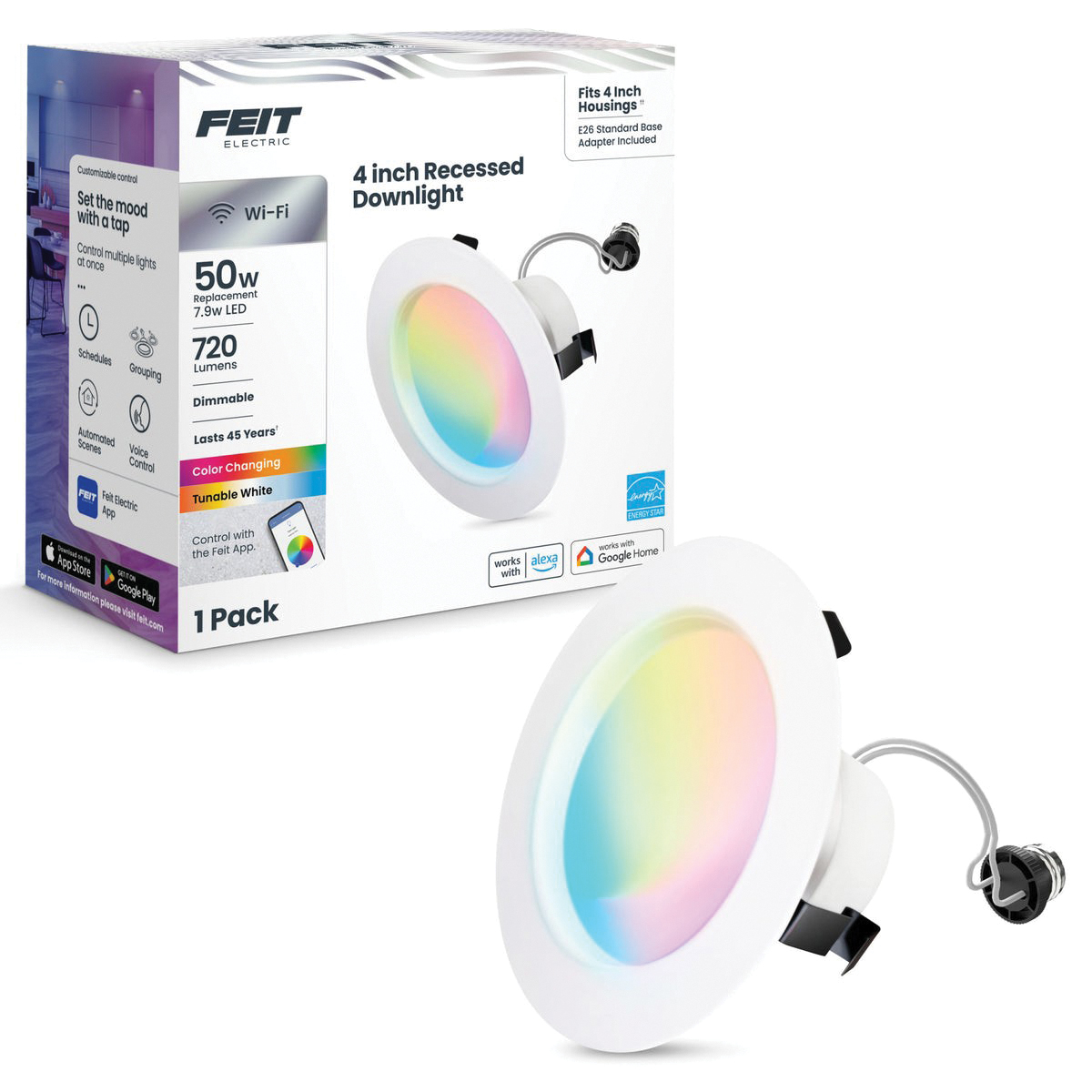 Feit Electric LEDR4/RGBW/AG Retrofit LED Downlight, 8 W, 120 V, LED Lamp, Aluminum, White - 4