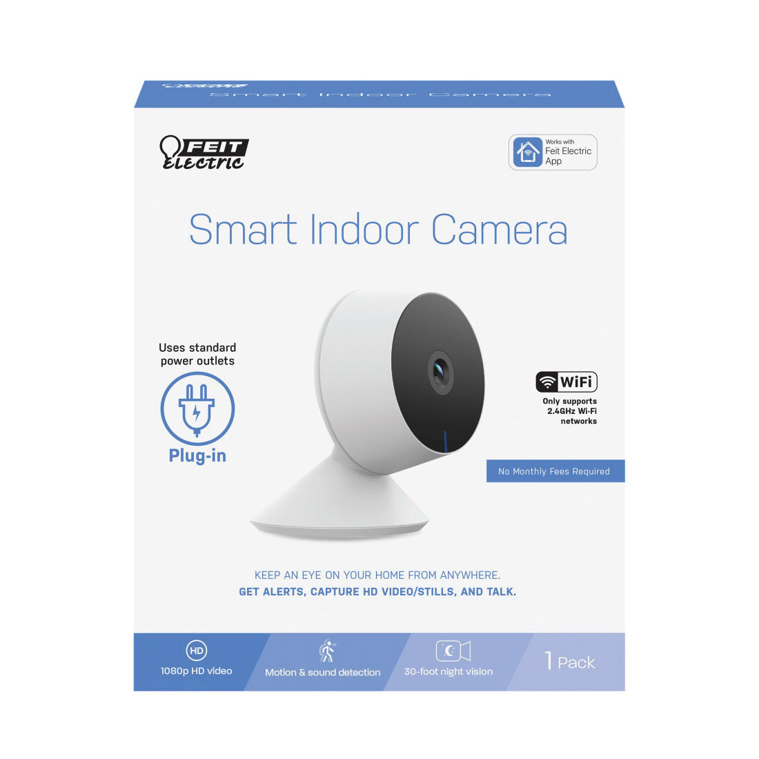 Feit Electric CAM1/WIFI Smart Camera, 1080 pixel Resolution, Night Vision: 30 ft, Black/White, Wi-Fi - 2