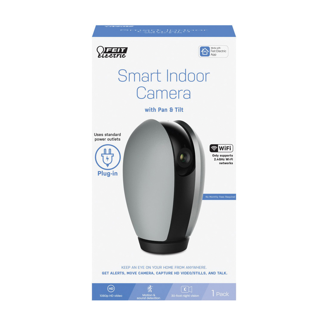 Feit Electric CAM/PAN/WIFI Smart Camera, 1080 pixel Resolution, Night Vision: 30 ft, Gray, Wi-Fi - 2