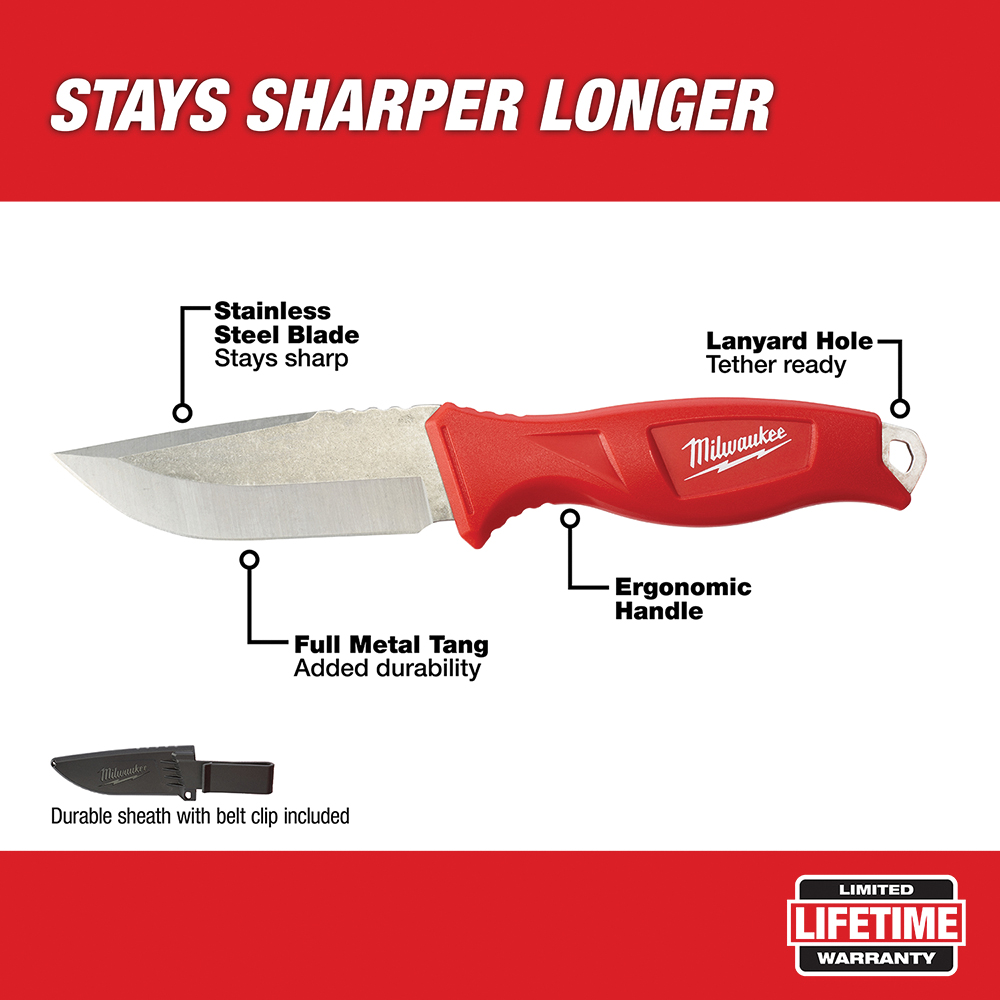 Milwaukee 48-22-1926 Blade Knife, 4 in L Blade, 1/2 in W Blade, Stainless Steel Blade, Ergonomic Handle, Red Handle - 2