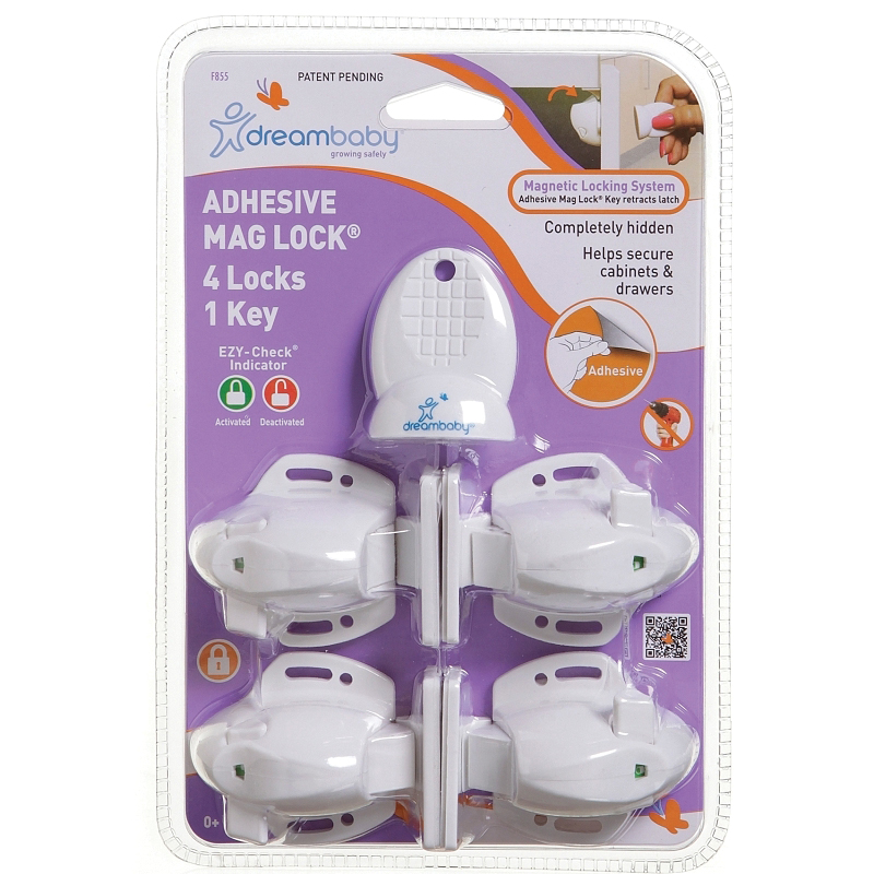 Dreambaby Adhesive Mag Locks Series L855A Cabinet Lock, 1-1/2 in L, 1-1/2 in W, Plastic, White - 2